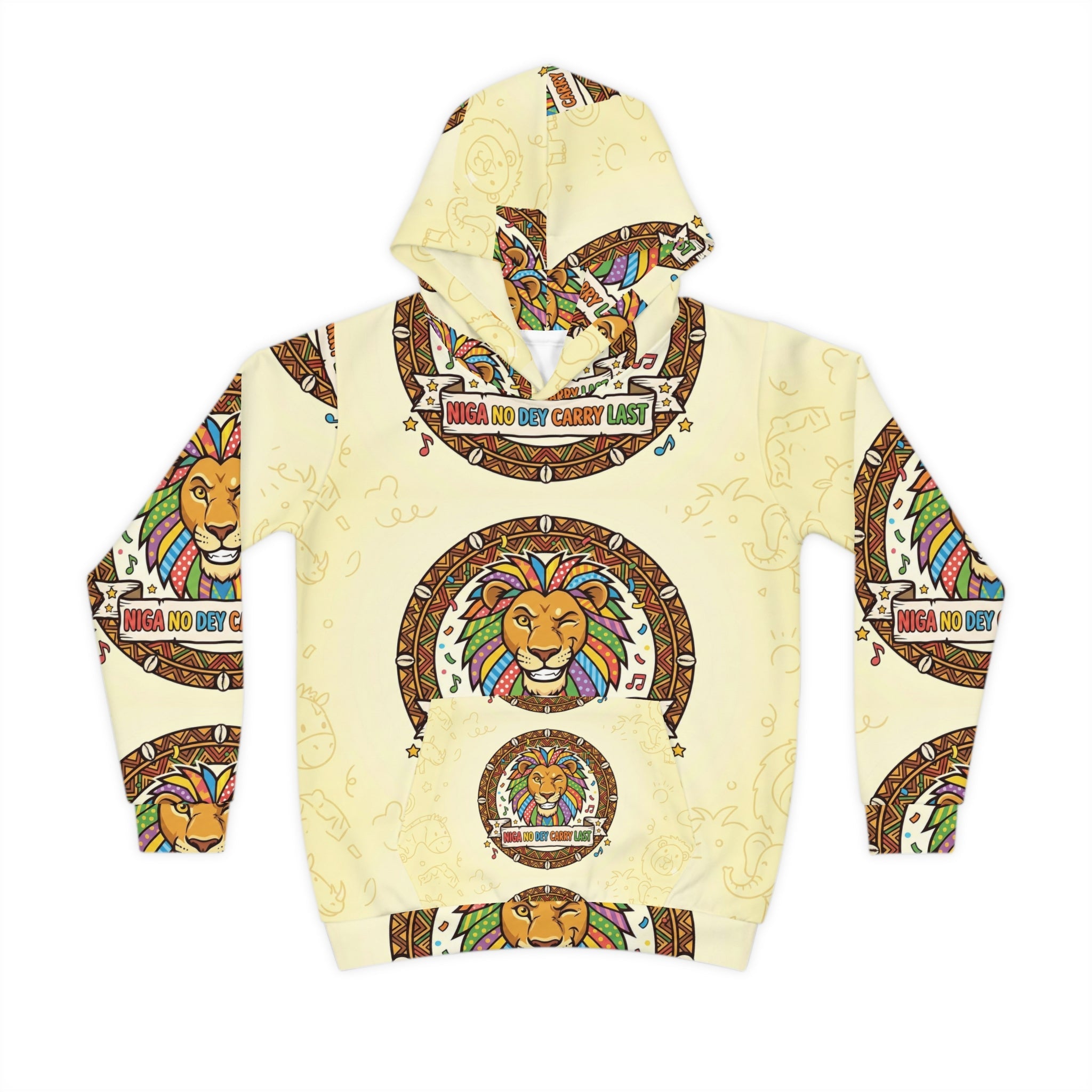 Kids Lion Hoodie — 'Unga No Get Crowe Last' All-Over Print