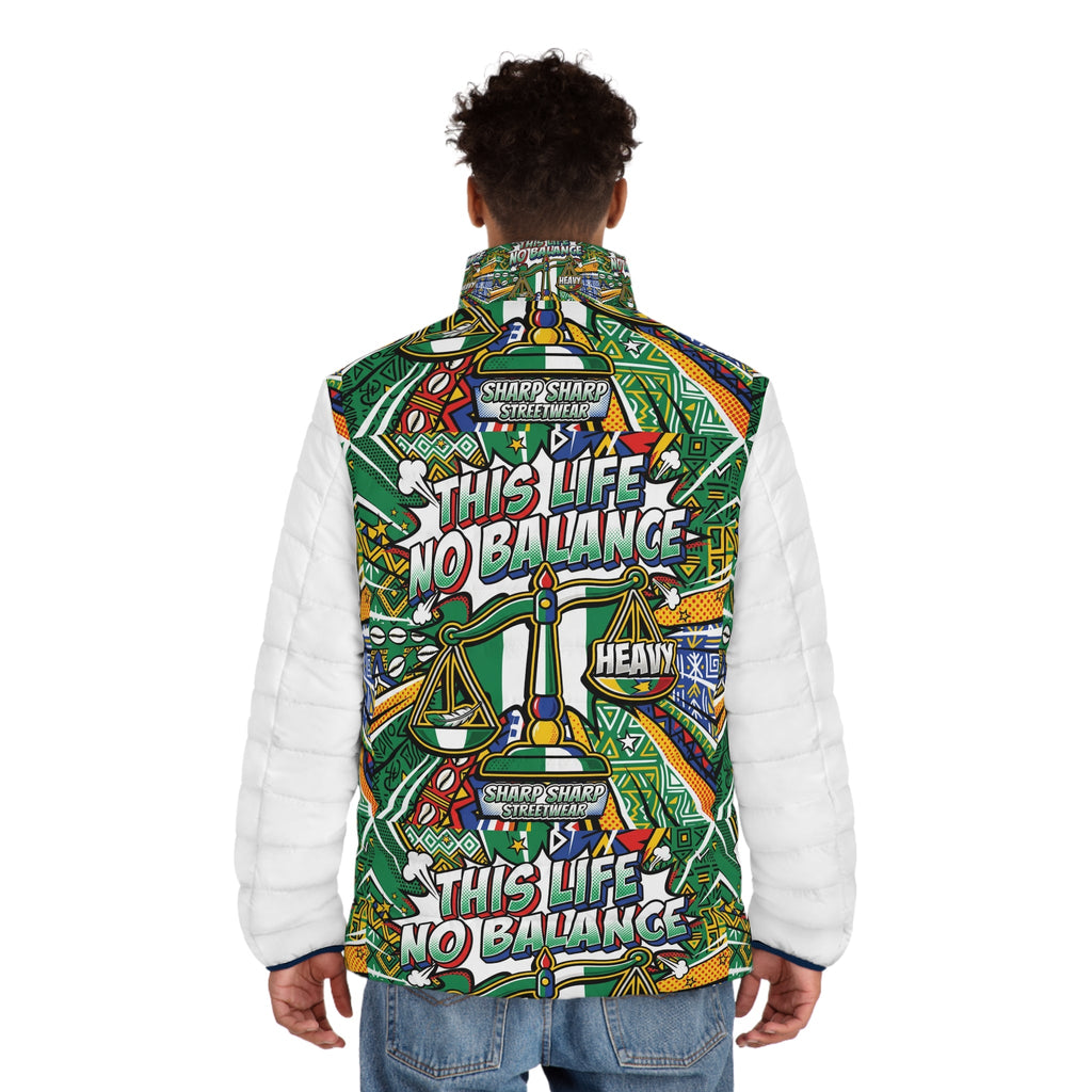 This Life No Balance Puffer Jacket — Graphic Mens Winter Coat