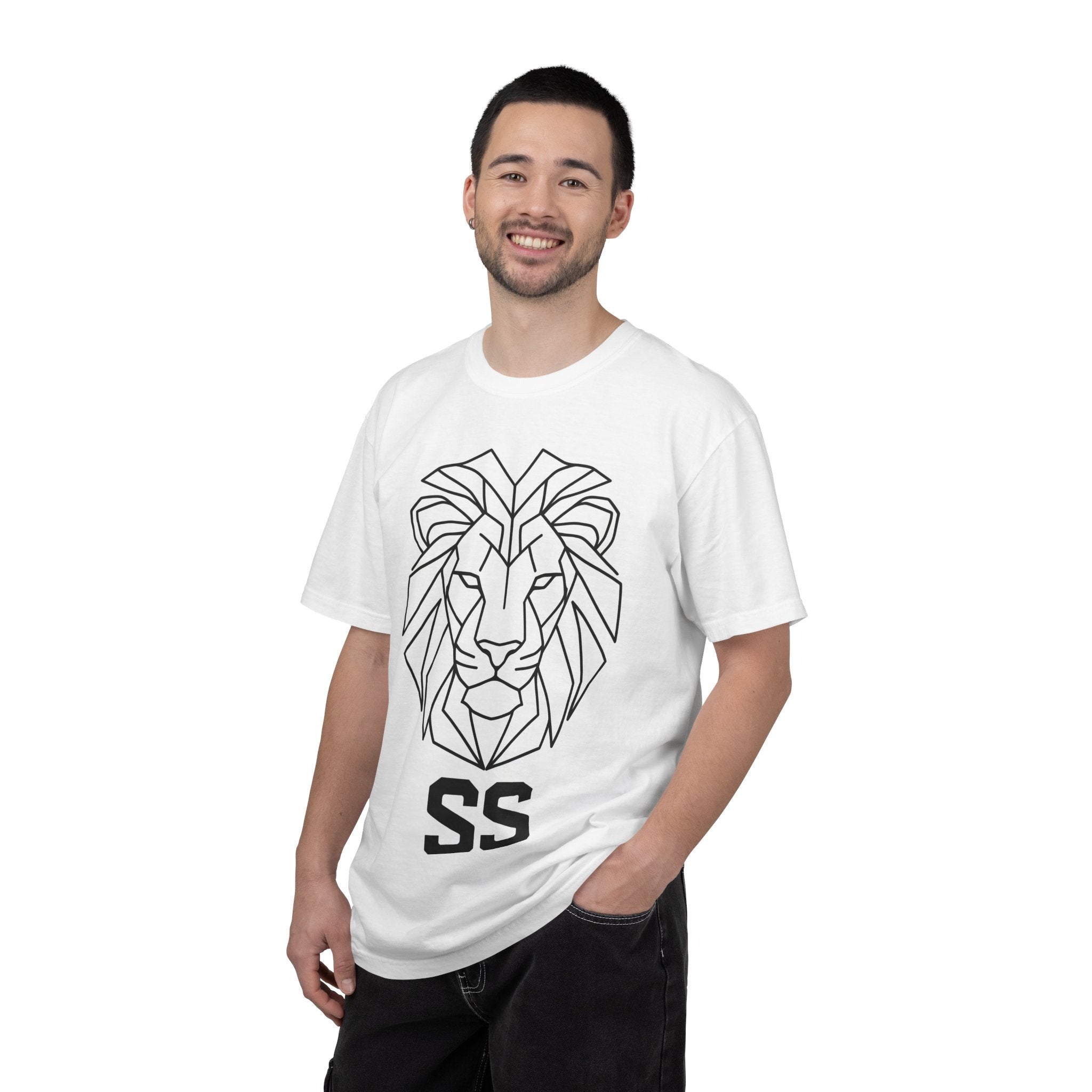 Geometric Lion T-Shirt — Bold Lion Face Graphic with 'SS' Initials