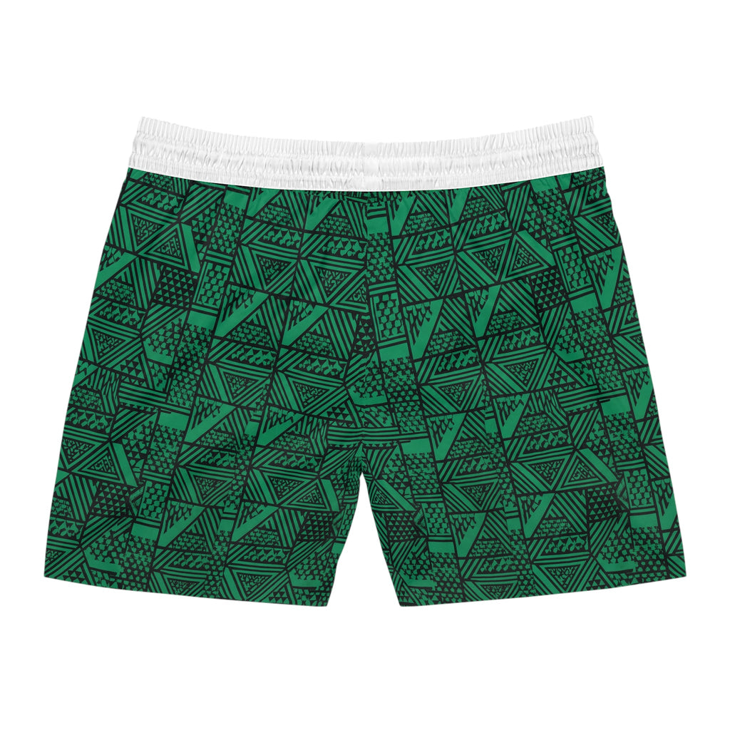 Men's Green Geometric Swim Shorts – Tribal Triangle Print