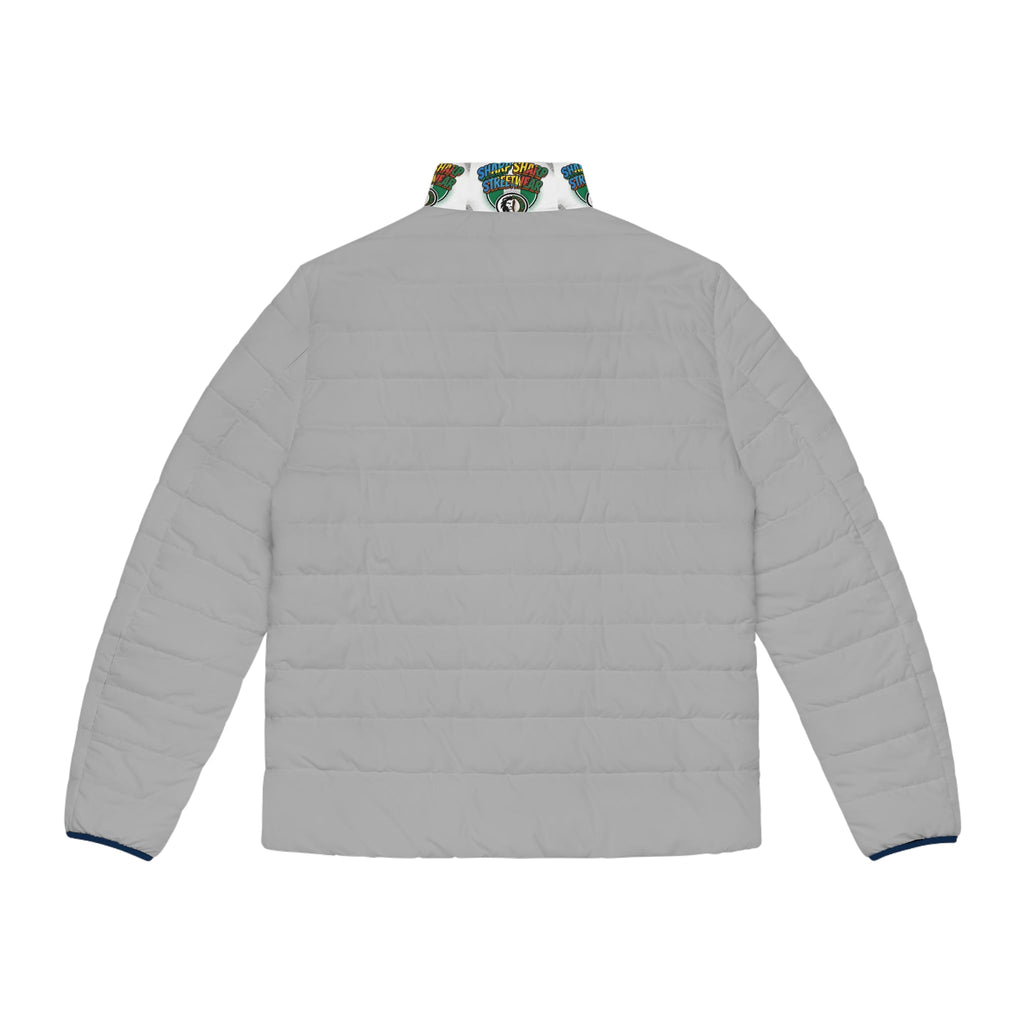 Puffer Jacket — Sharp Streetwear Logo All-Over Print