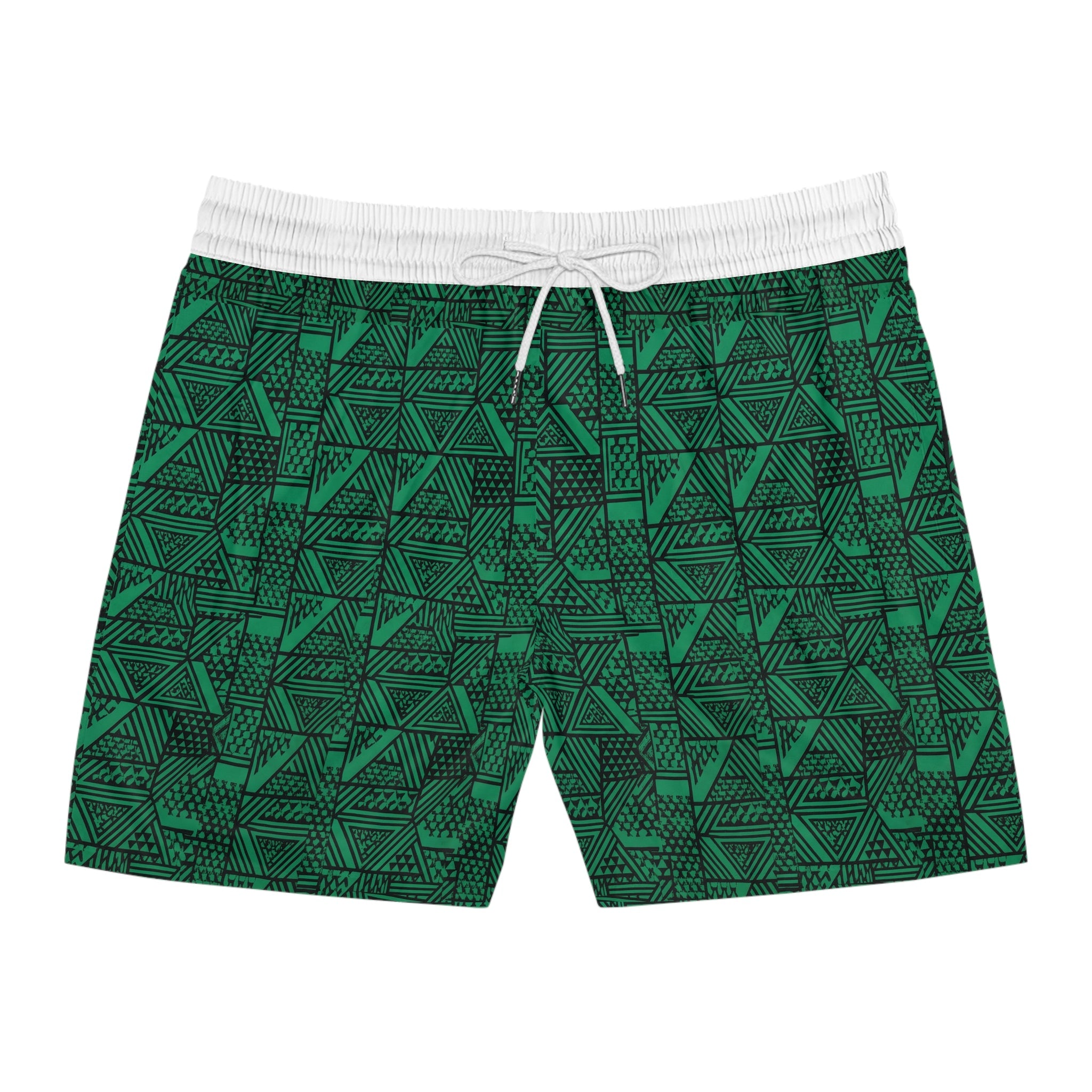 Men's Green Geometric Swim Shorts – Tribal Triangle Print