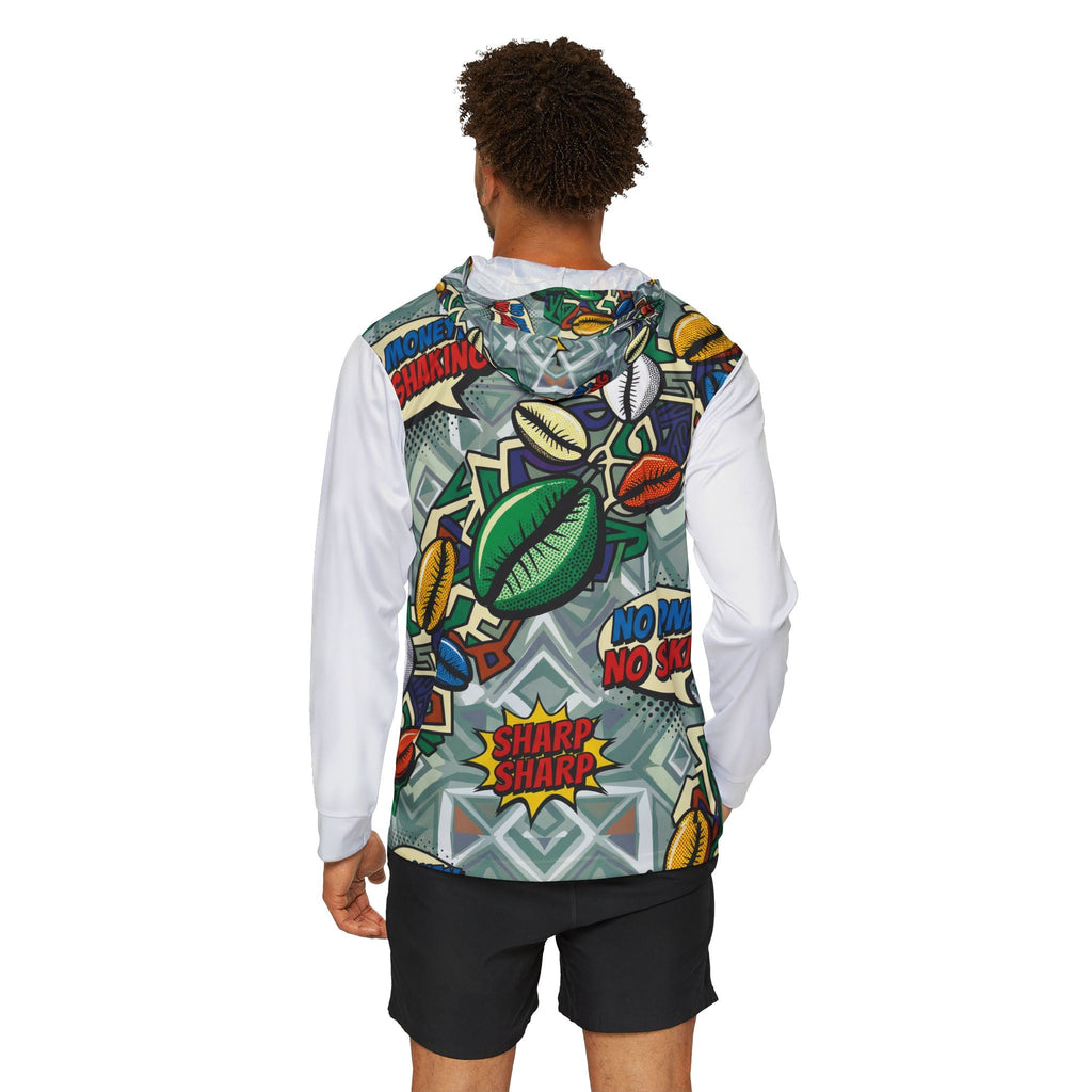 Men's Graphic Warmup Hoodie — 'No Money, No Shaking' Afrobeat Cowrie Print