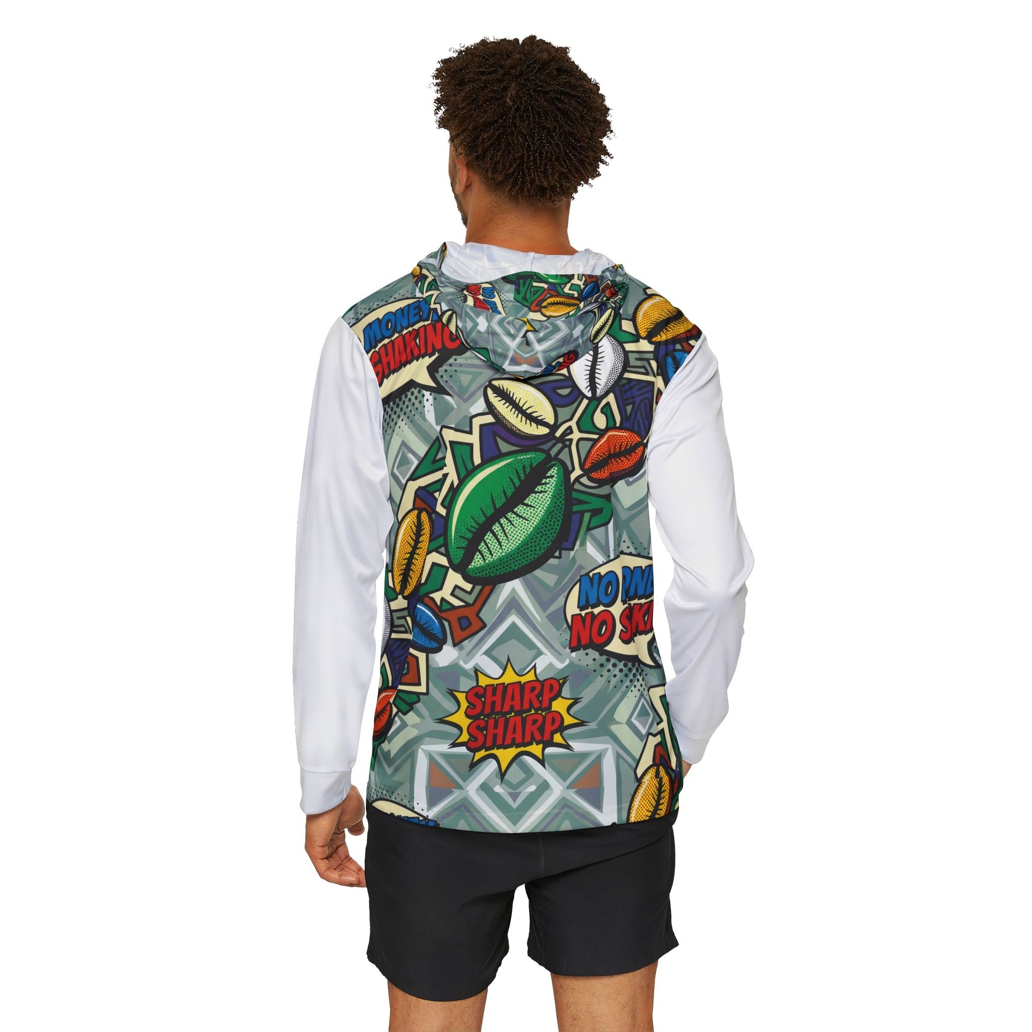 Men's Graphic Warmup Hoodie — 'No Money, No Shaking' Afrobeat Cowrie Print