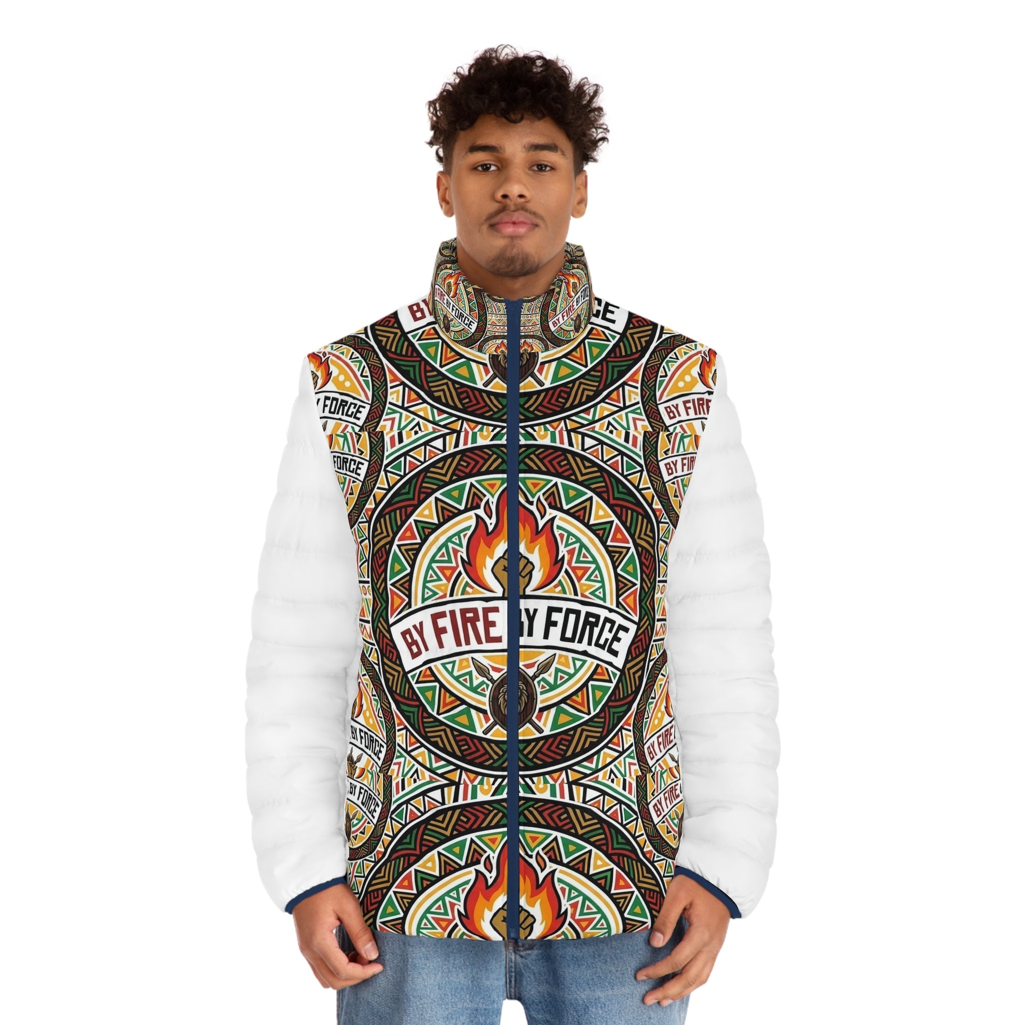Fire By Force Tribal Mandala Puffer Jacket — Men's Quilted Outerwear