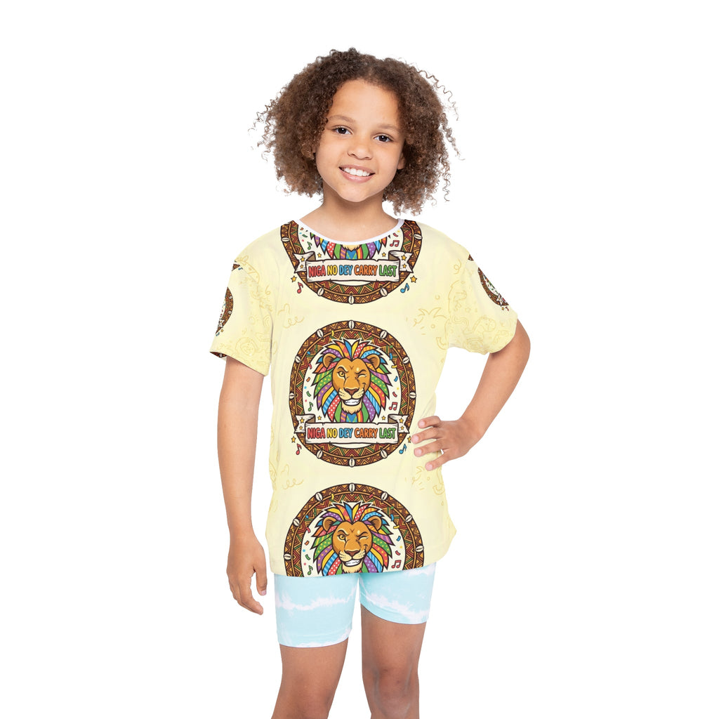 Kids Jersey — Colorful Lion AOP "Niga No Boy Cryy Last" Sports Tee