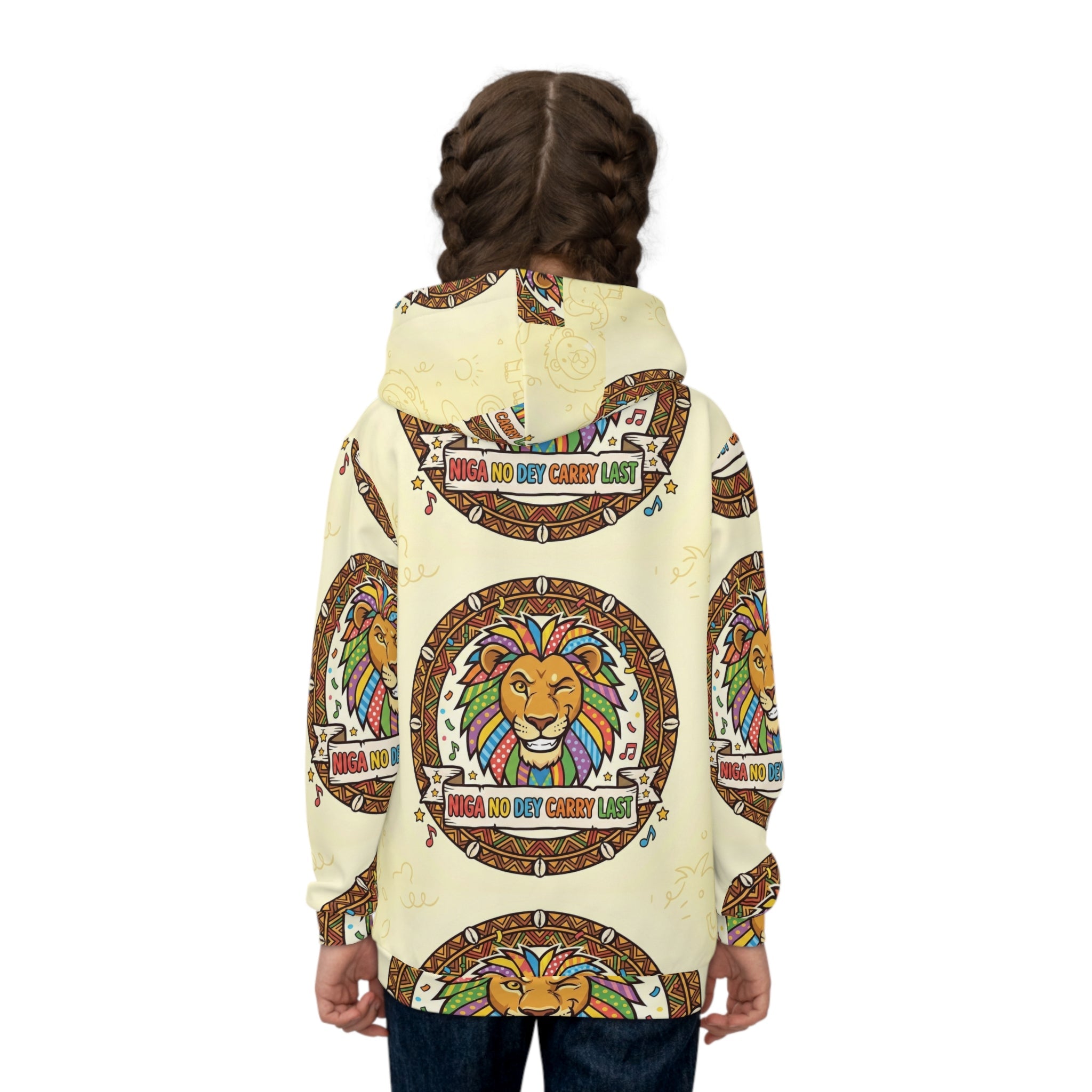 Kids Lion Hoodie — 'Unga No Get Crowe Last' All-Over Print
