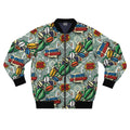 Graphic Bomber Jacket — 'No Money, No Shaking' Patchwork Streetwear