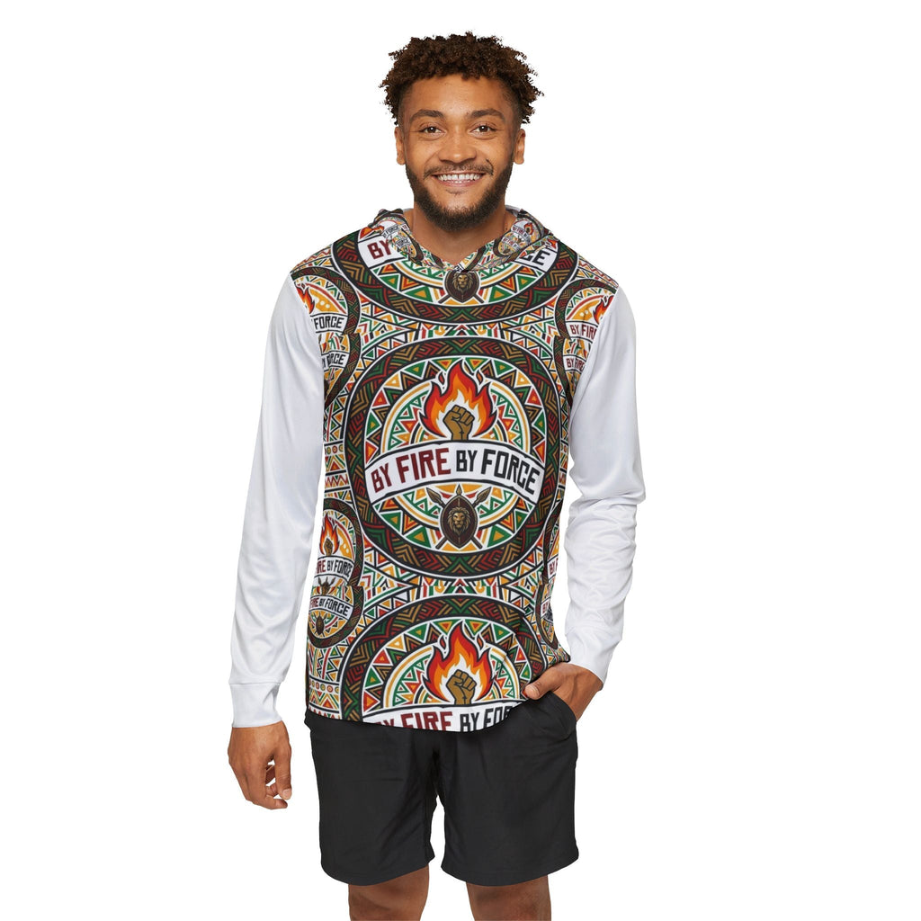 By Fire By Force Tribal Flame Hoodie — Men's All-Over Print Sports Warmup