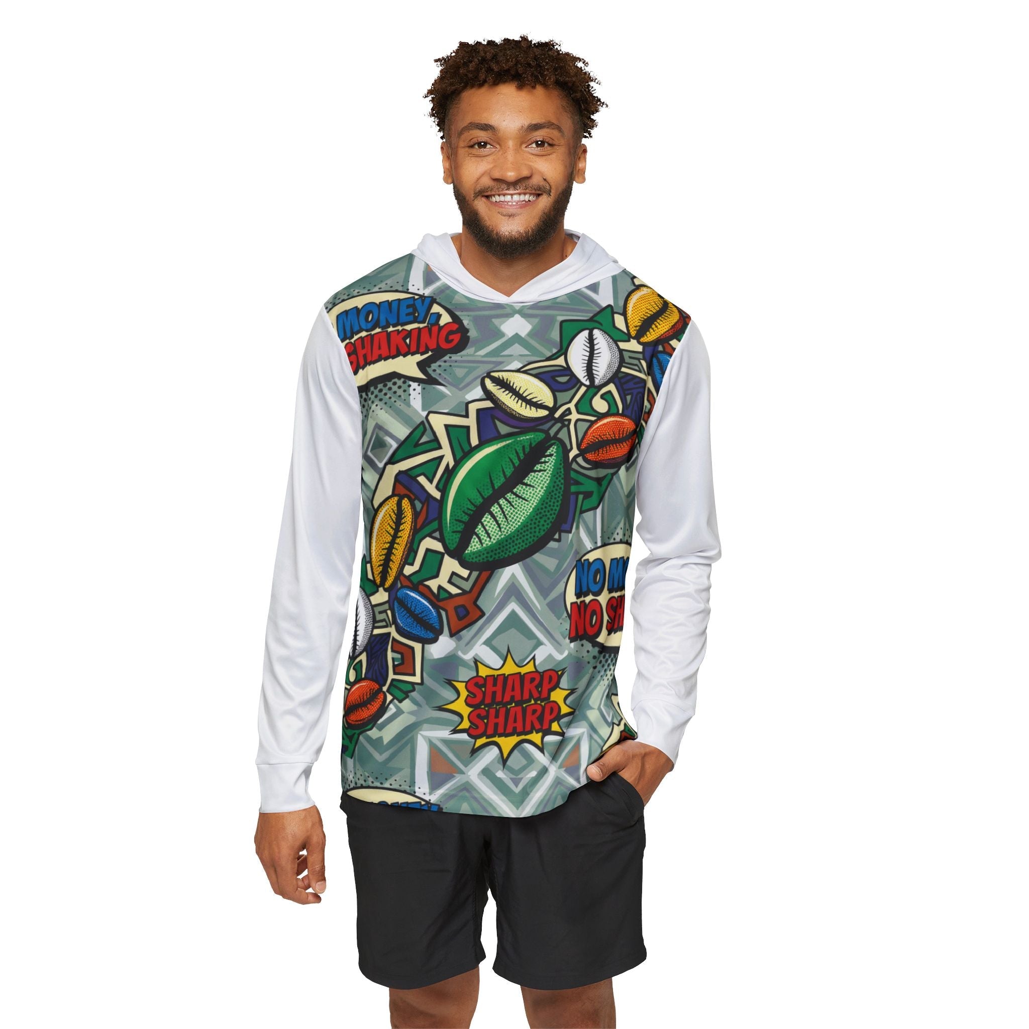 Graphic Sports Hoodie — 'No Money No Shaking' All-Over Print