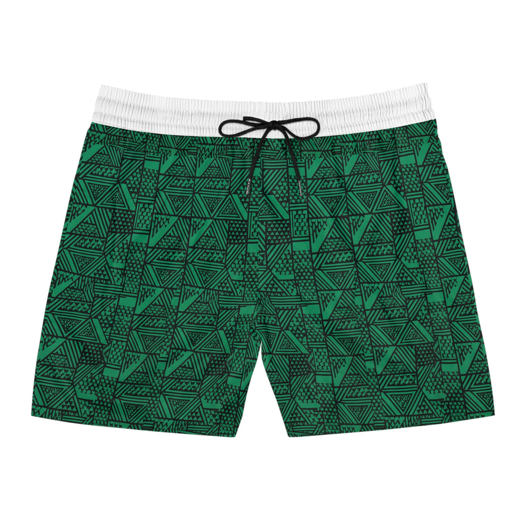 Men's Green Geometric Swim Shorts – Tribal Triangle Print