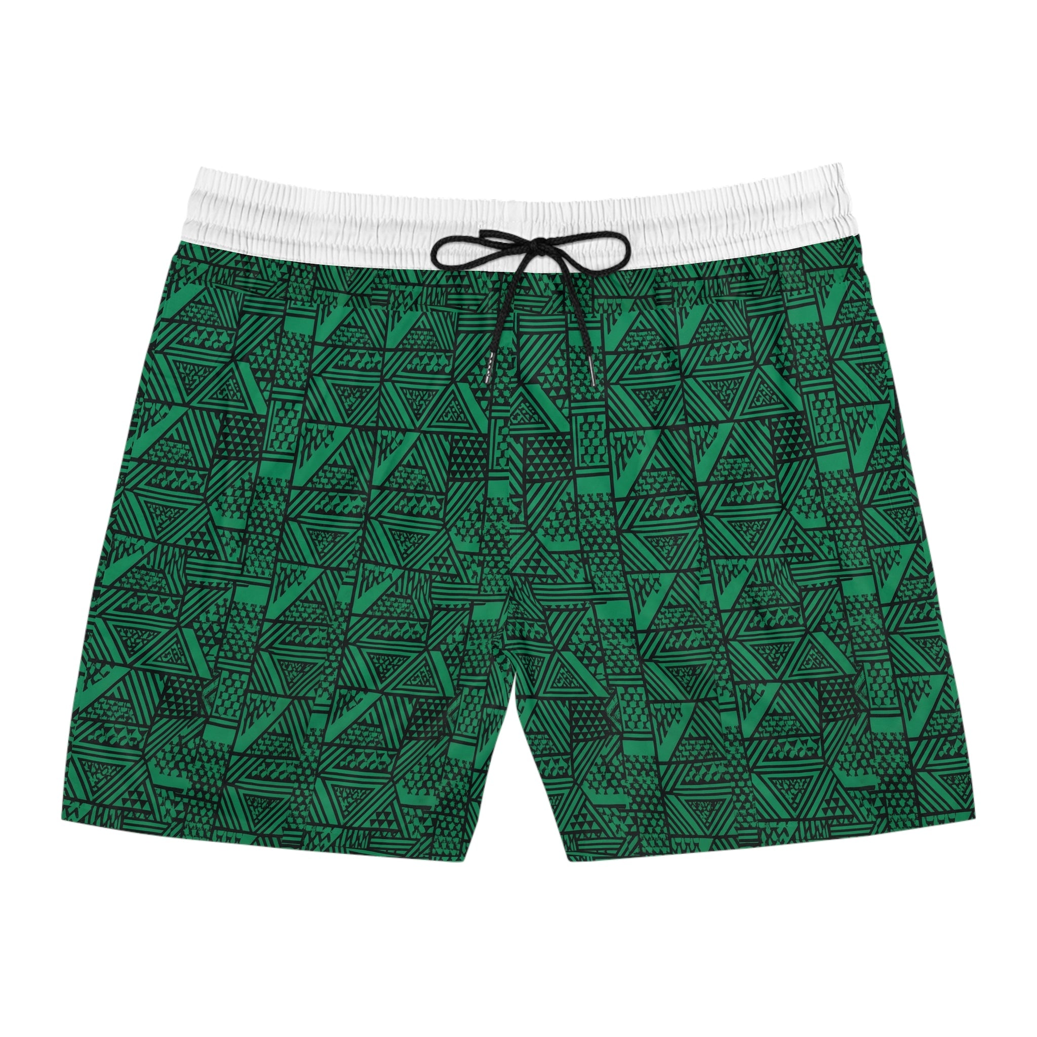 Men's Green Geometric Swim Shorts – Tribal Triangle Print