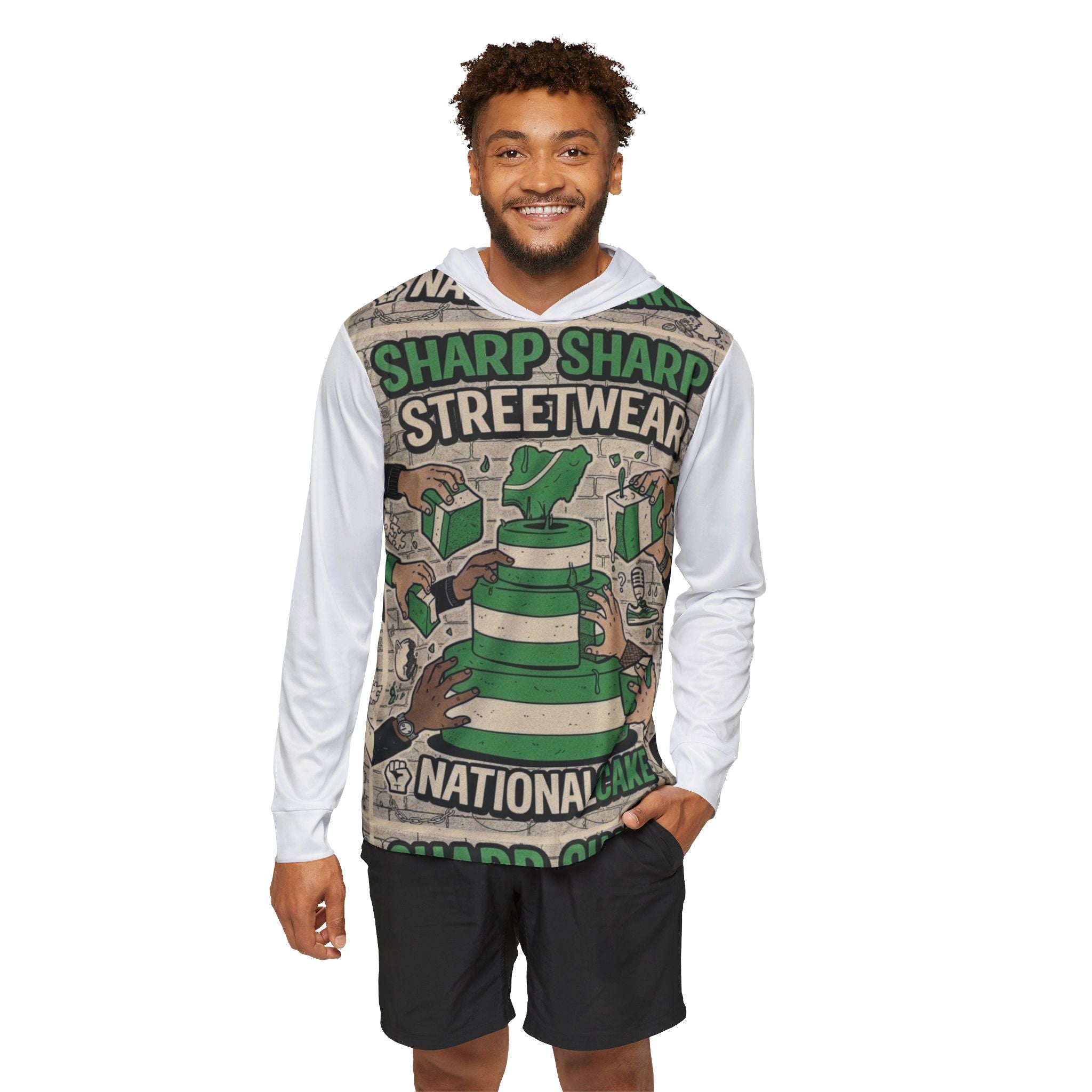 Streetwear Cake Graphic Hoodie — "Sharp Streetwear National Cake" Men's Warmup Hoodie