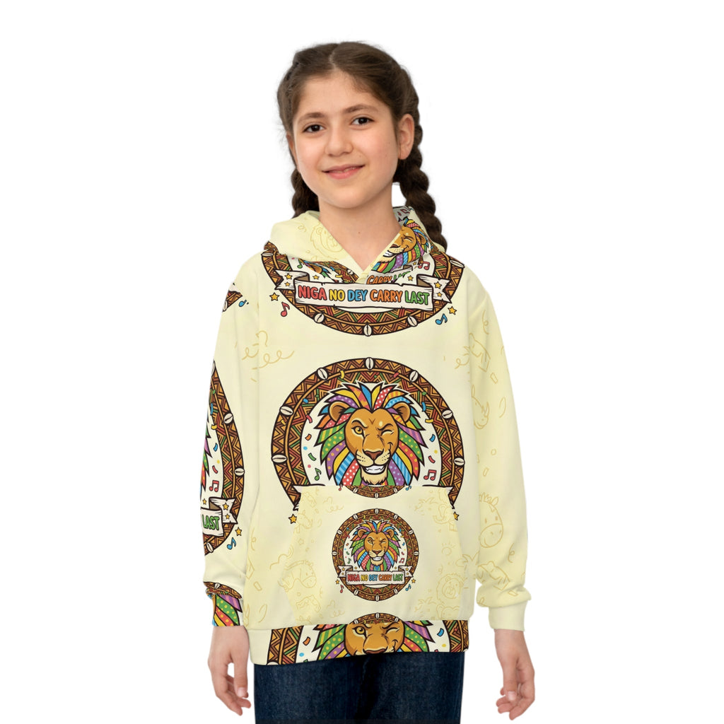 Kids Lion Hoodie — 'Unga No Get Crowe Last' All-Over Print