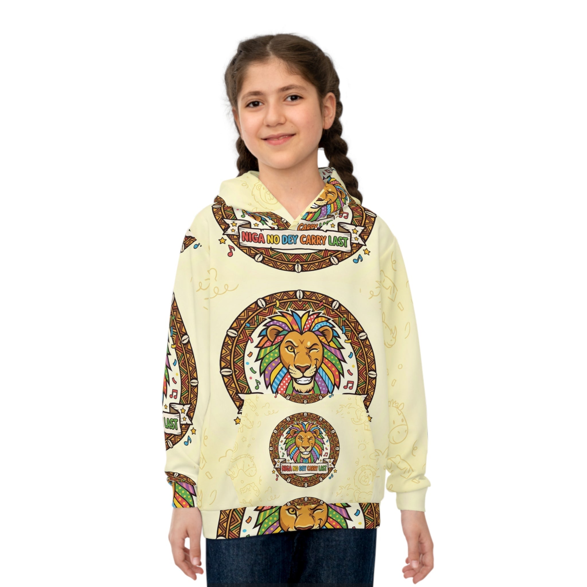 Kids Lion Hoodie — 'Unga No Get Crowe Last' All-Over Print