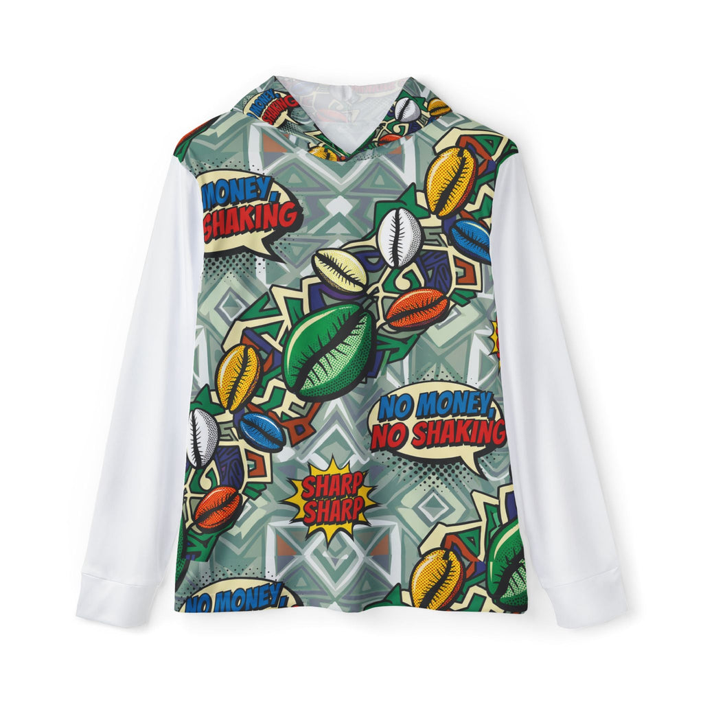 Men's Graphic Warmup Hoodie — 'No Money, No Shaking' Afrobeat Cowrie Print