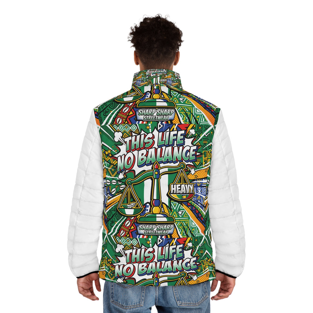 This Life No Balance Puffer Jacket — Graphic Mens Winter Coat