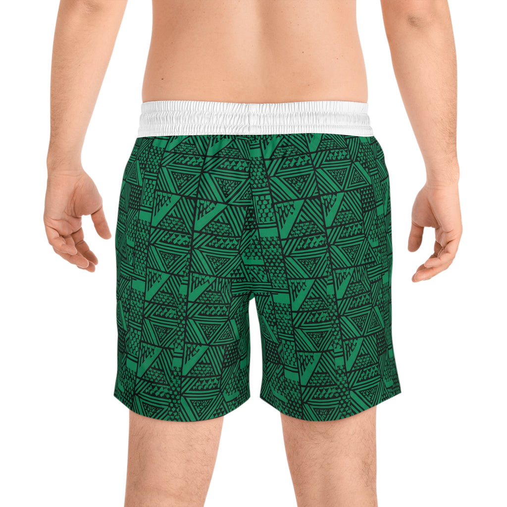 Men's Green Geometric Swim Shorts – Tribal Triangle Print
