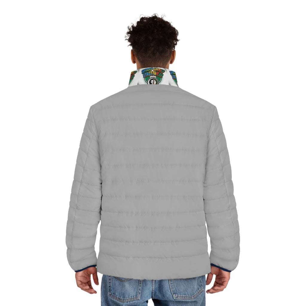 Puffer Jacket — Sharp Streetwear Logo All-Over Print