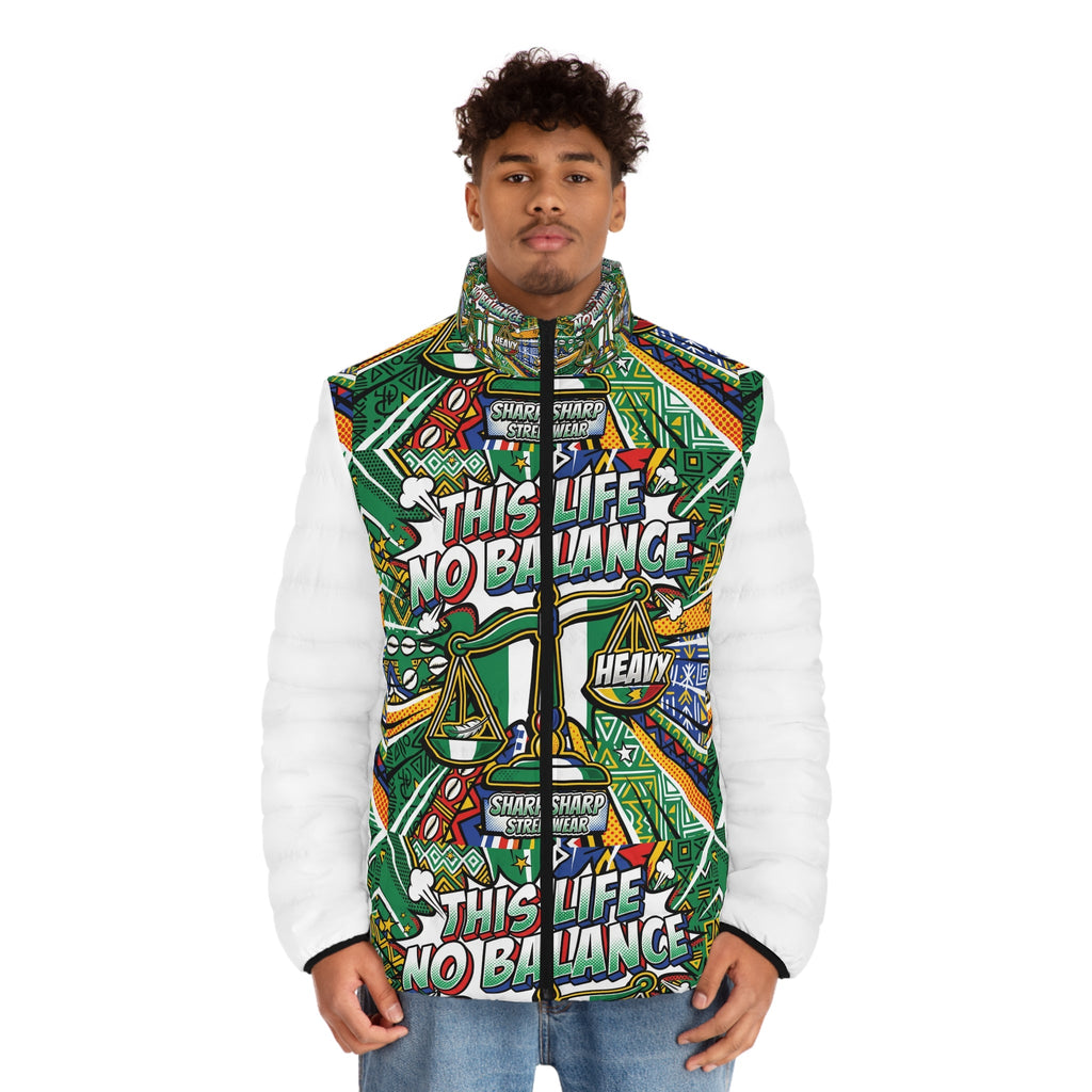 This Life No Balance Puffer Jacket — Graphic Mens Winter Coat