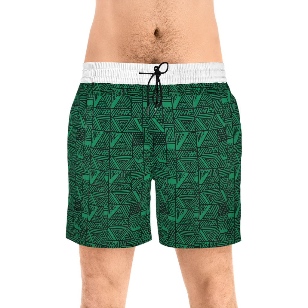 Men's Green Geometric Swim Shorts – Tribal Triangle Print