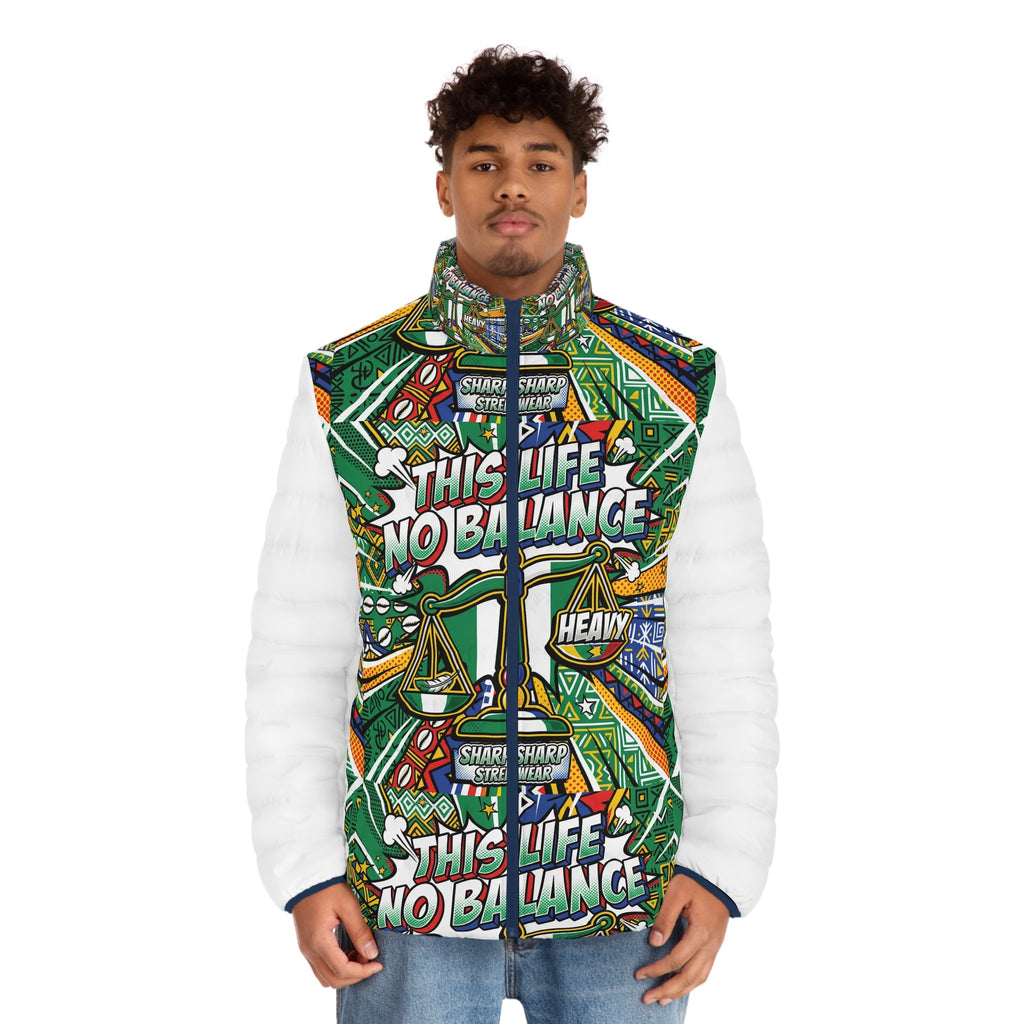 This Life No Balance Puffer Jacket — Graphic Mens Winter Coat