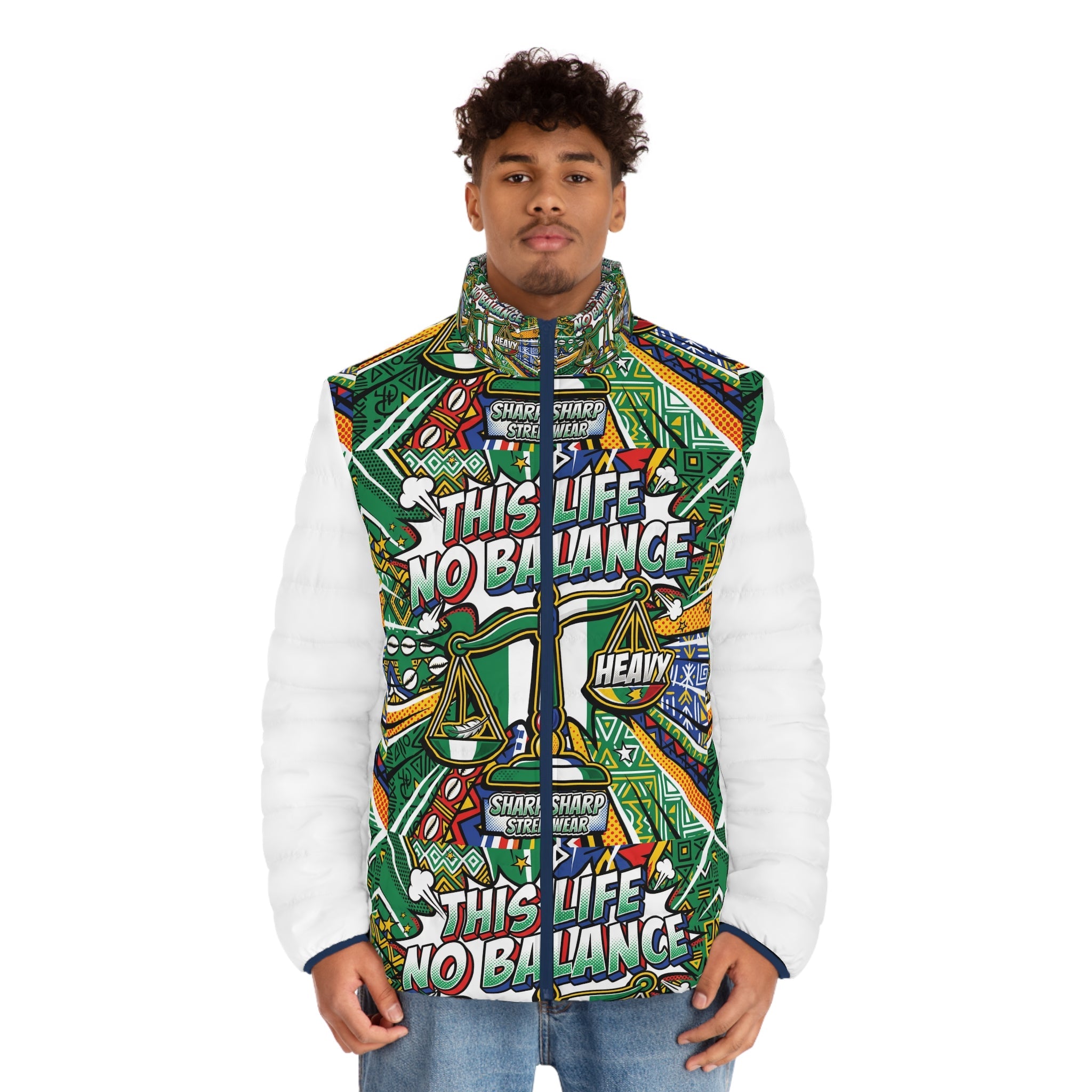 This Life No Balance Puffer Jacket — Graphic Mens Winter Coat