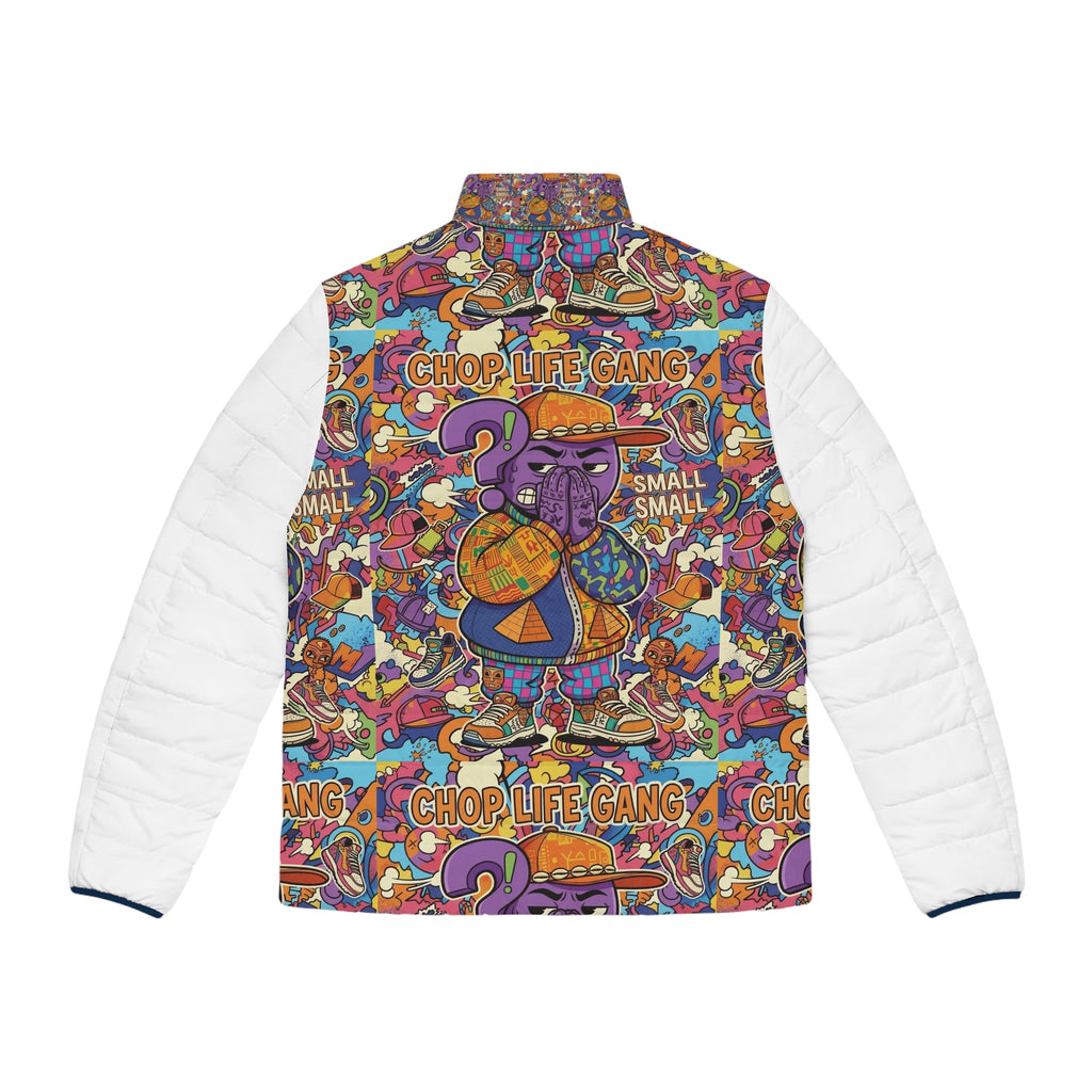 Chop Life Gang Graphic Puffer Jacket — Colorful Streetwear Men’s Coat