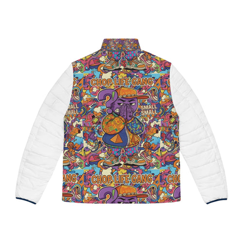 Chop Life Gang Graphic Puffer Jacket — Colorful Streetwear Men’s Coat