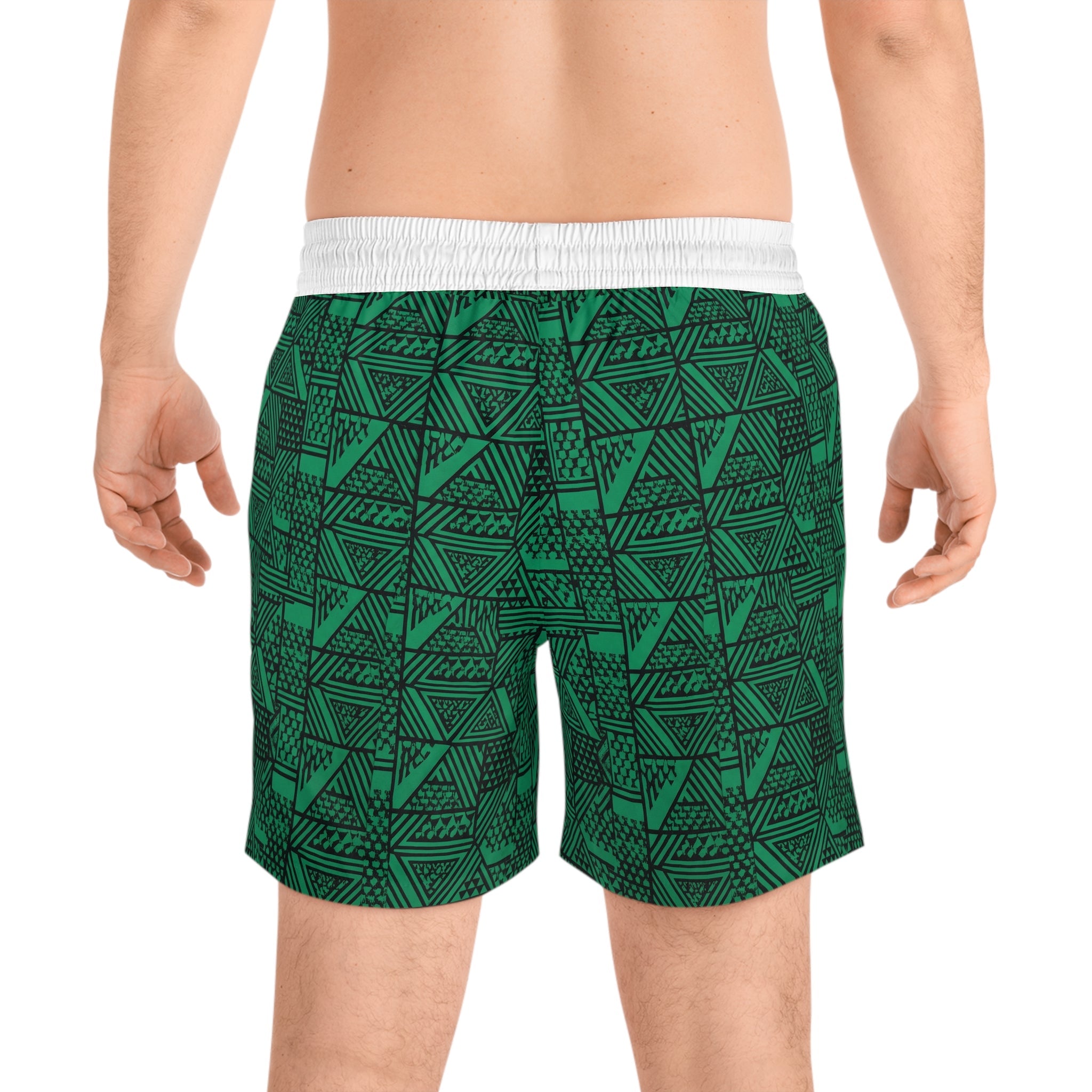 Men's Green Geometric Swim Shorts – Tribal Triangle Print
