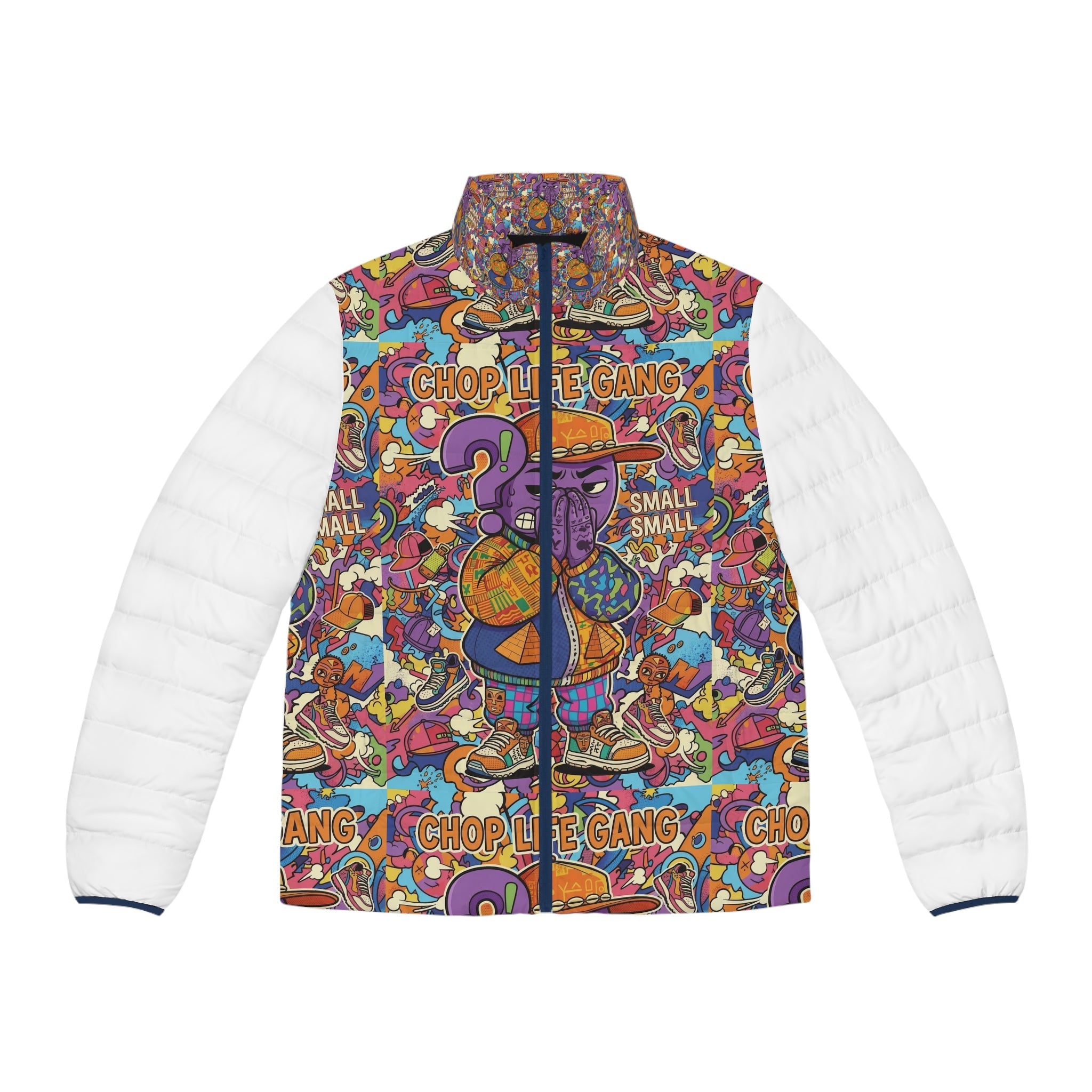 Chop Life Gang Graphic Puffer Jacket — Colorful Streetwear Men’s Coat