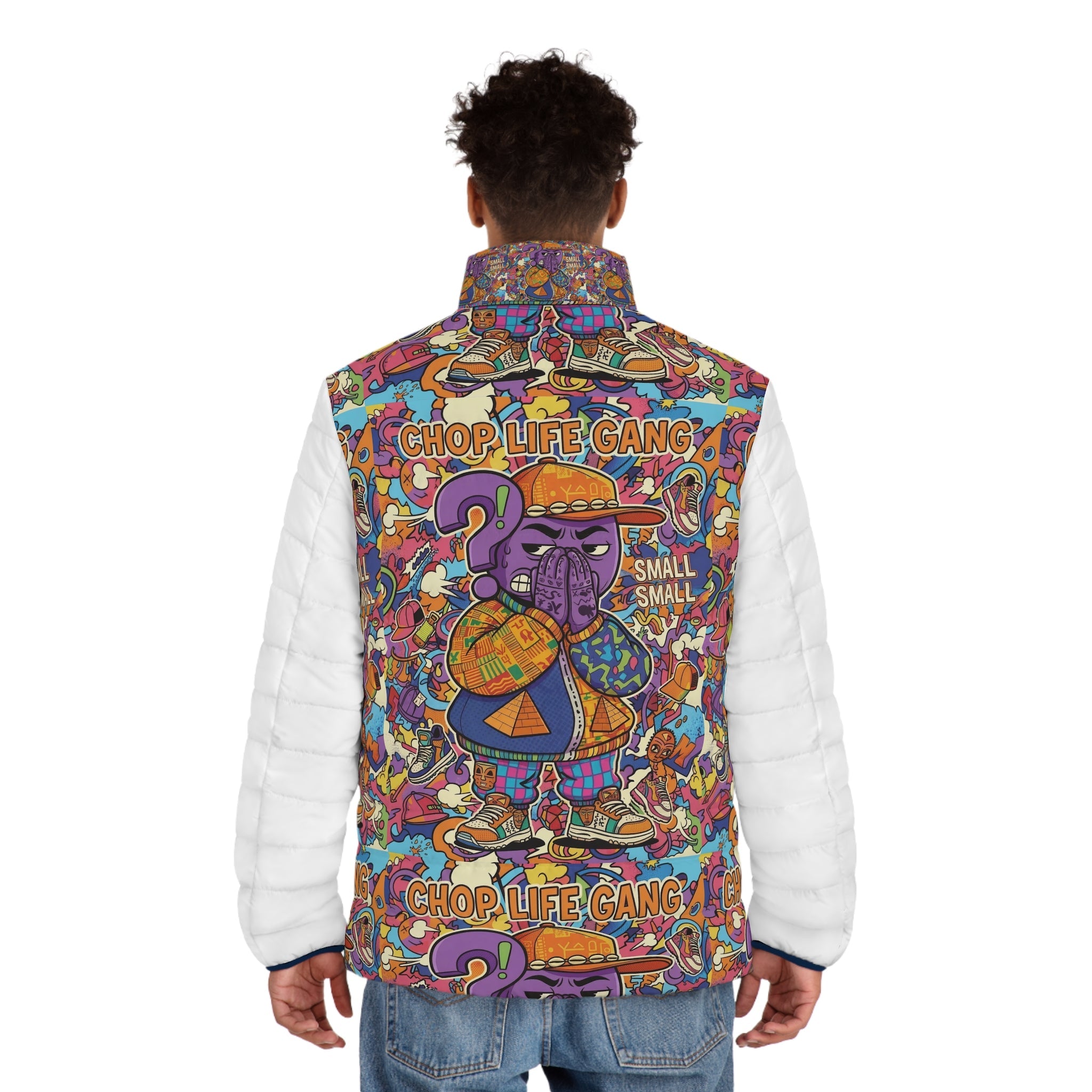 Chop Life Gang Graphic Puffer Jacket — Colorful Streetwear Men’s Coat