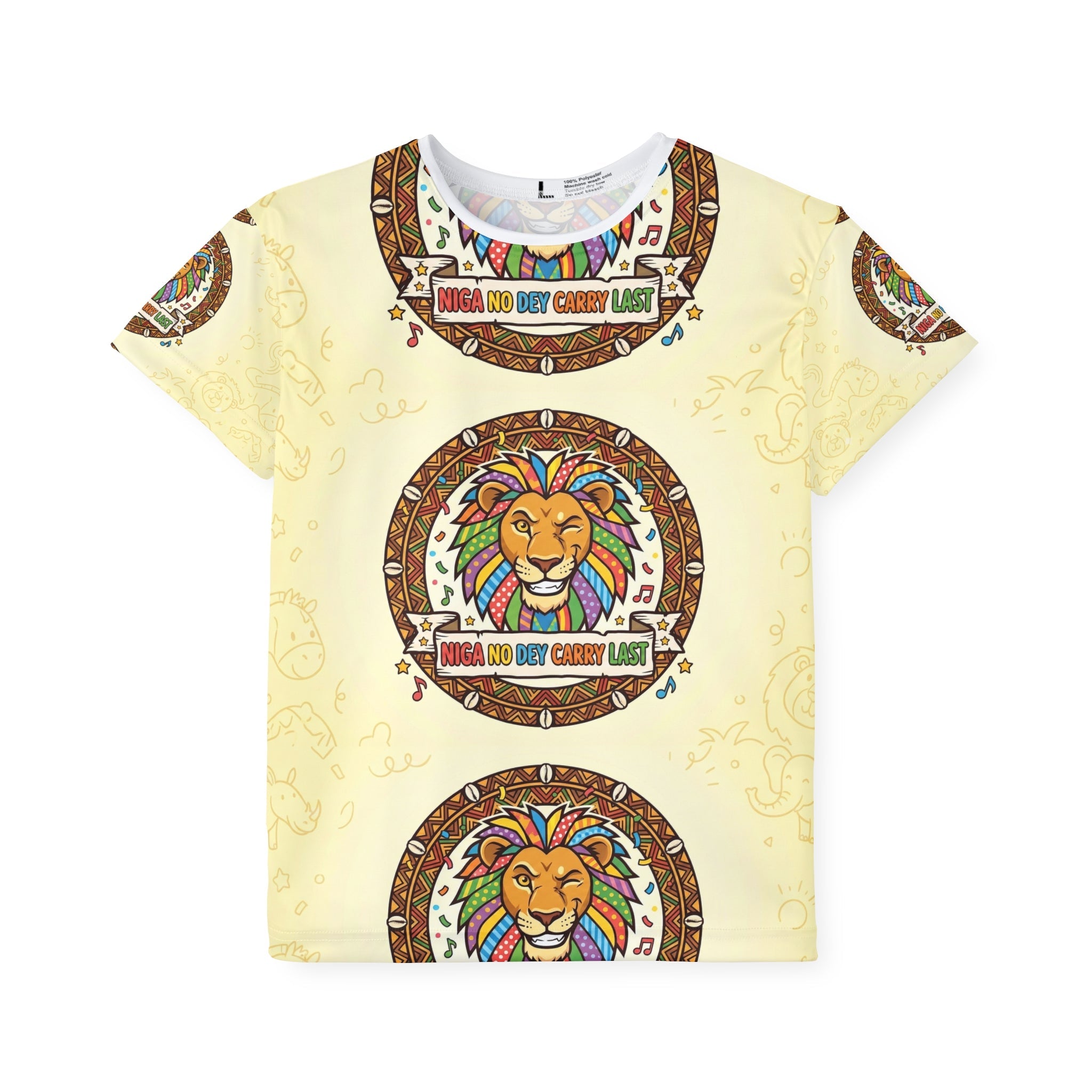 Kids Jersey — Colorful Lion AOP "Niga No Boy Cryy Last" Sports Tee