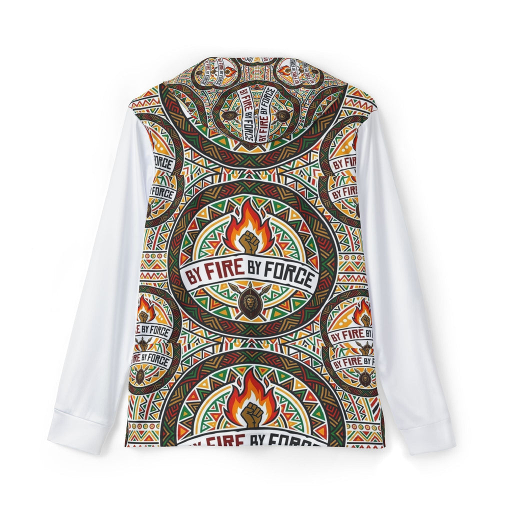 By Fire By Force Tribal Flame Hoodie — Men's All-Over Print Sports Warmup