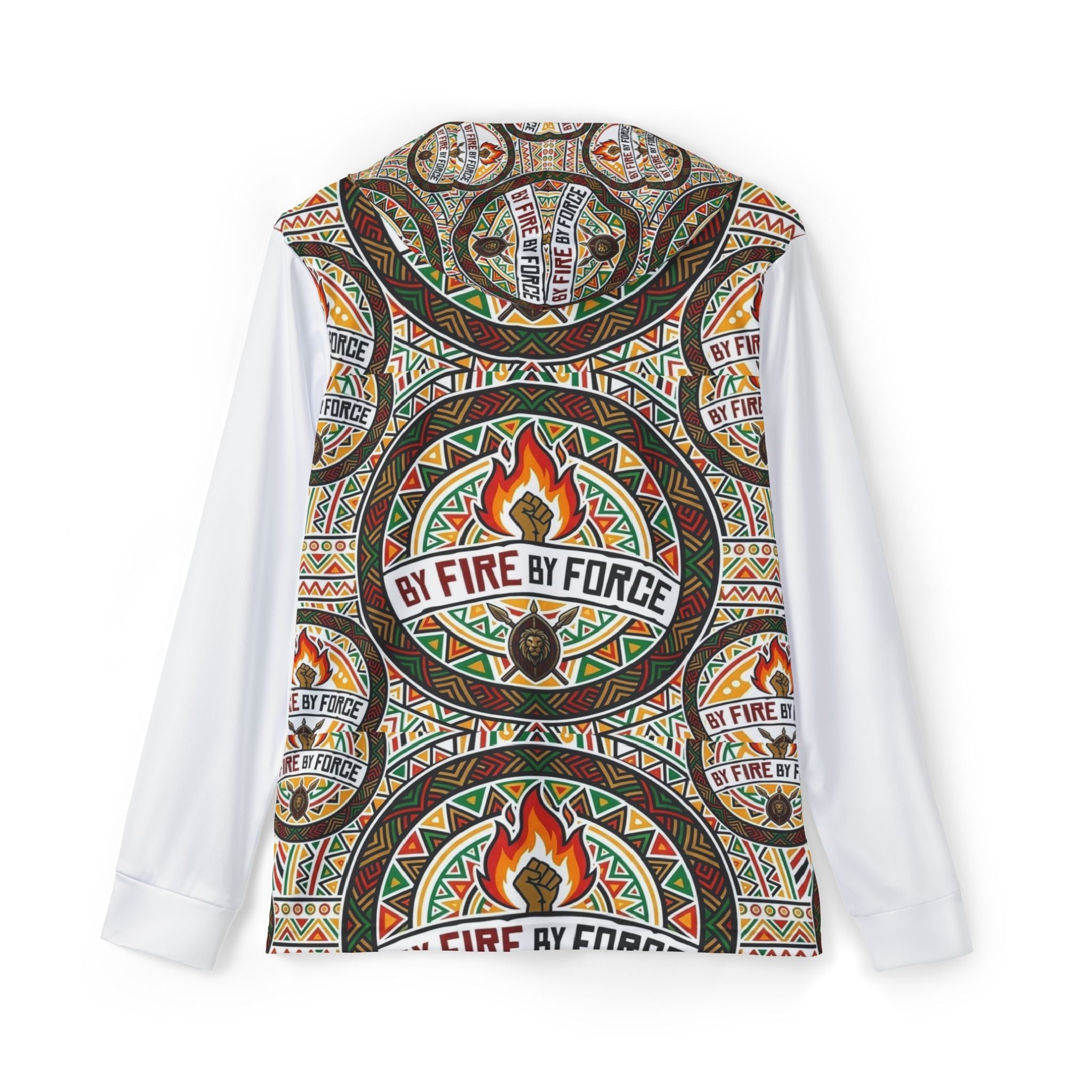 By Fire By Force Tribal Flame Hoodie — Men's All-Over Print Sports Warmup