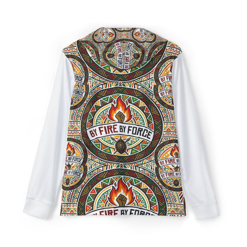 By Fire By Force Tribal Flame Hoodie — Men's All-Over Print Sports Warmup