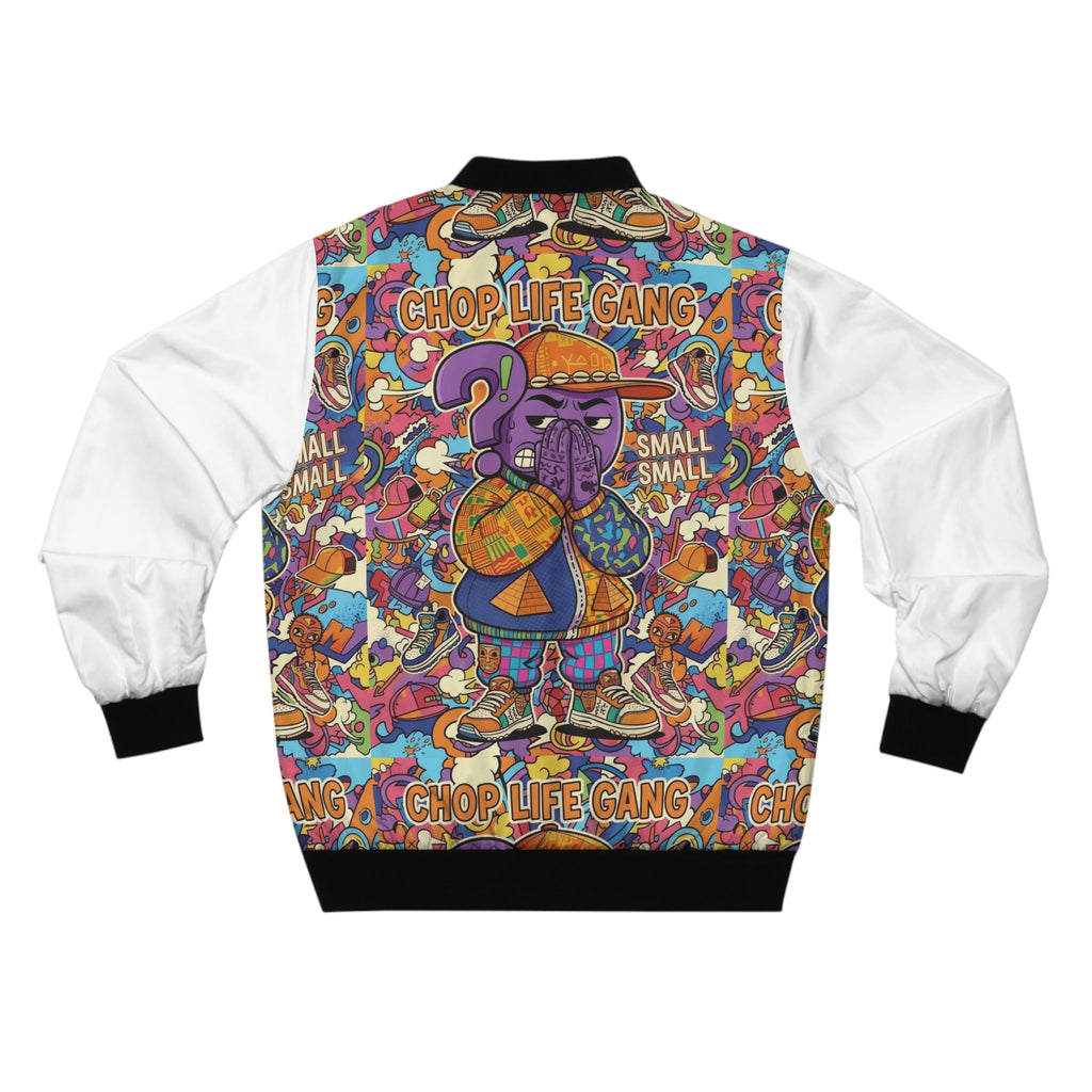 All-Over Print Bomber Jacket — 'Chop Life Gang' Colorful Street Art Design