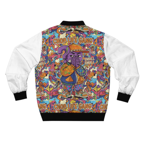 All-Over Print Bomber Jacket — 'Chop Life Gang' Colorful Street Art Design