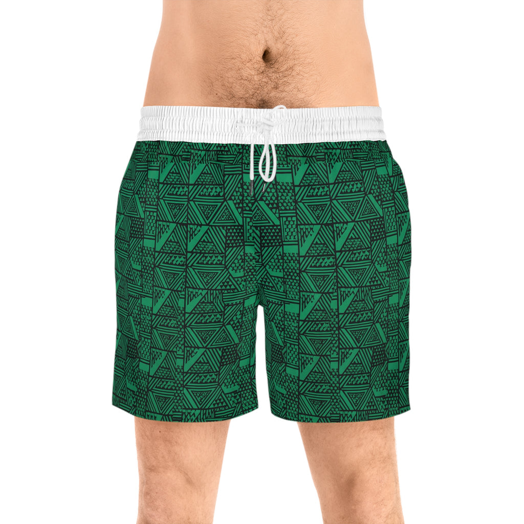 Men's Green Geometric Swim Shorts – Tribal Triangle Print