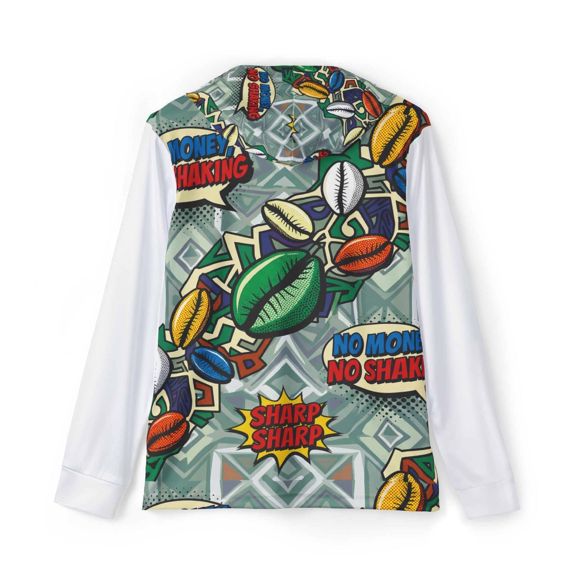 Men's Graphic Warmup Hoodie — 'No Money, No Shaking' Afrobeat Cowrie Print