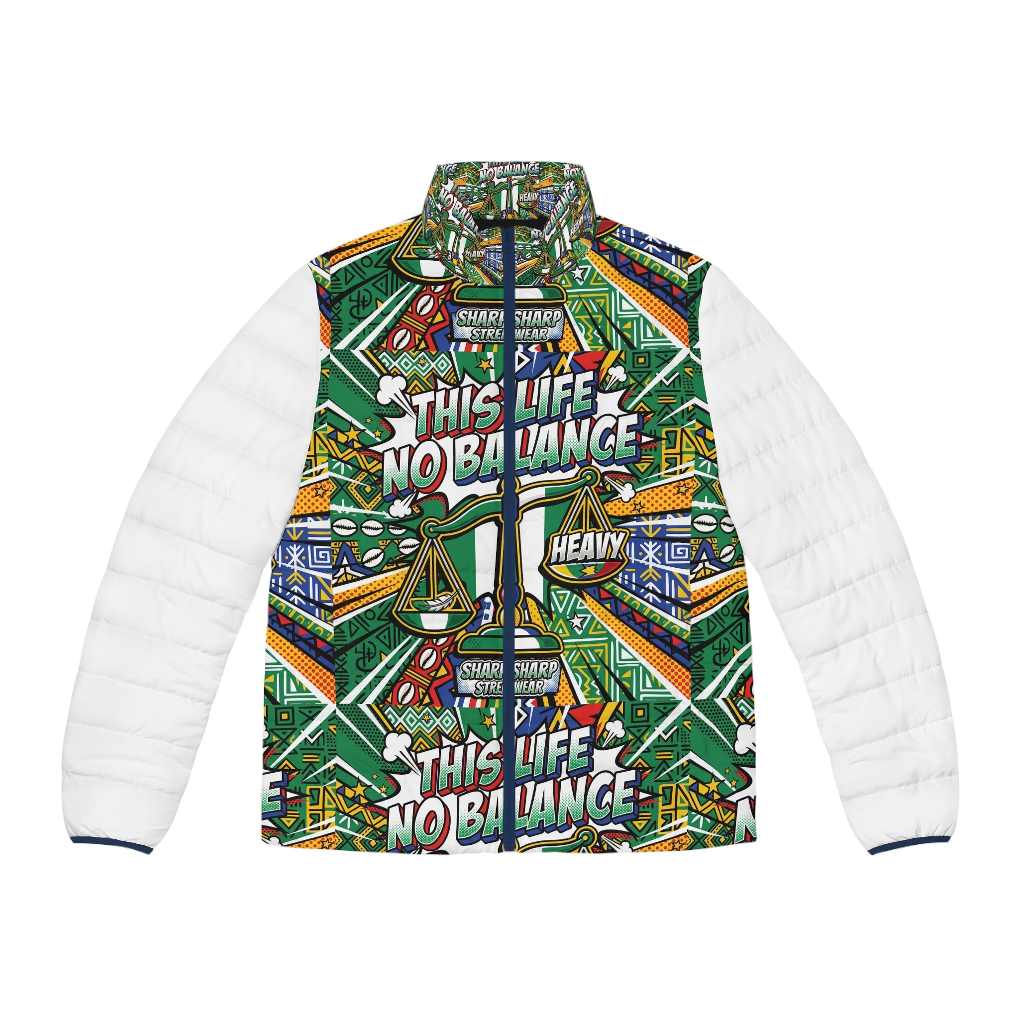 This Life No Balance Puffer Jacket — Graphic Mens Winter Coat