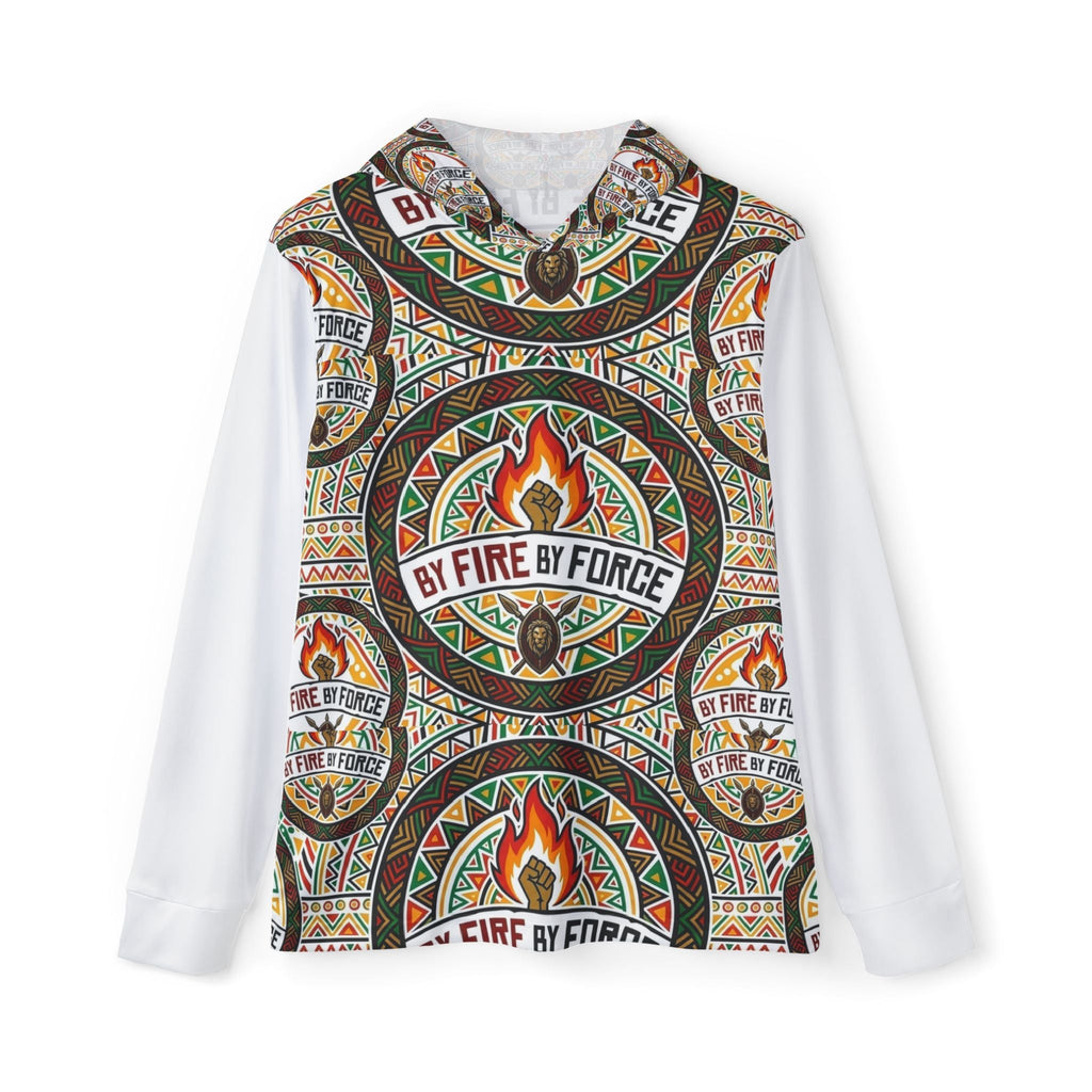 By Fire By Force Tribal Flame Hoodie — Men's All-Over Print Sports Warmup