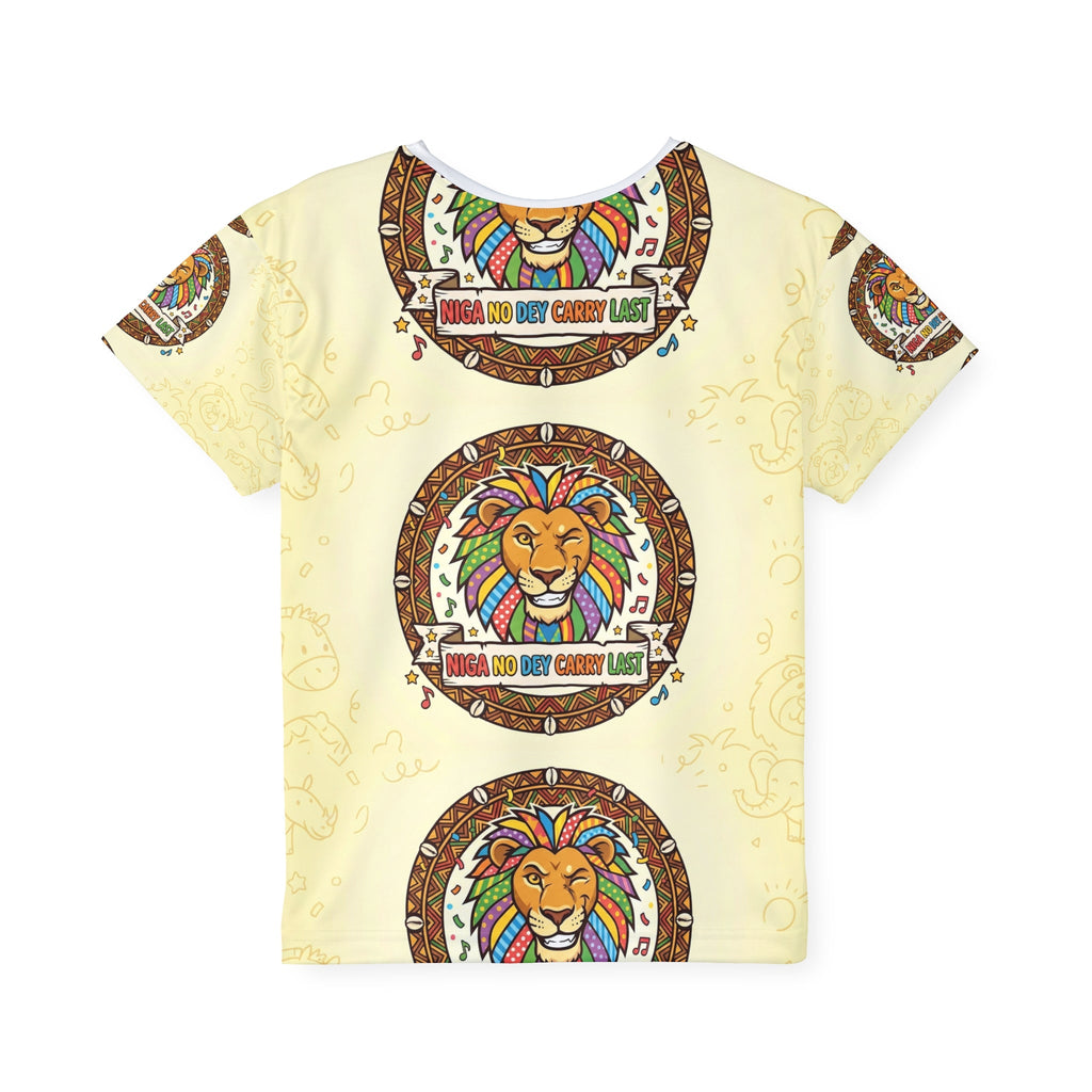 Kids Jersey — Colorful Lion AOP "Niga No Boy Cryy Last" Sports Tee