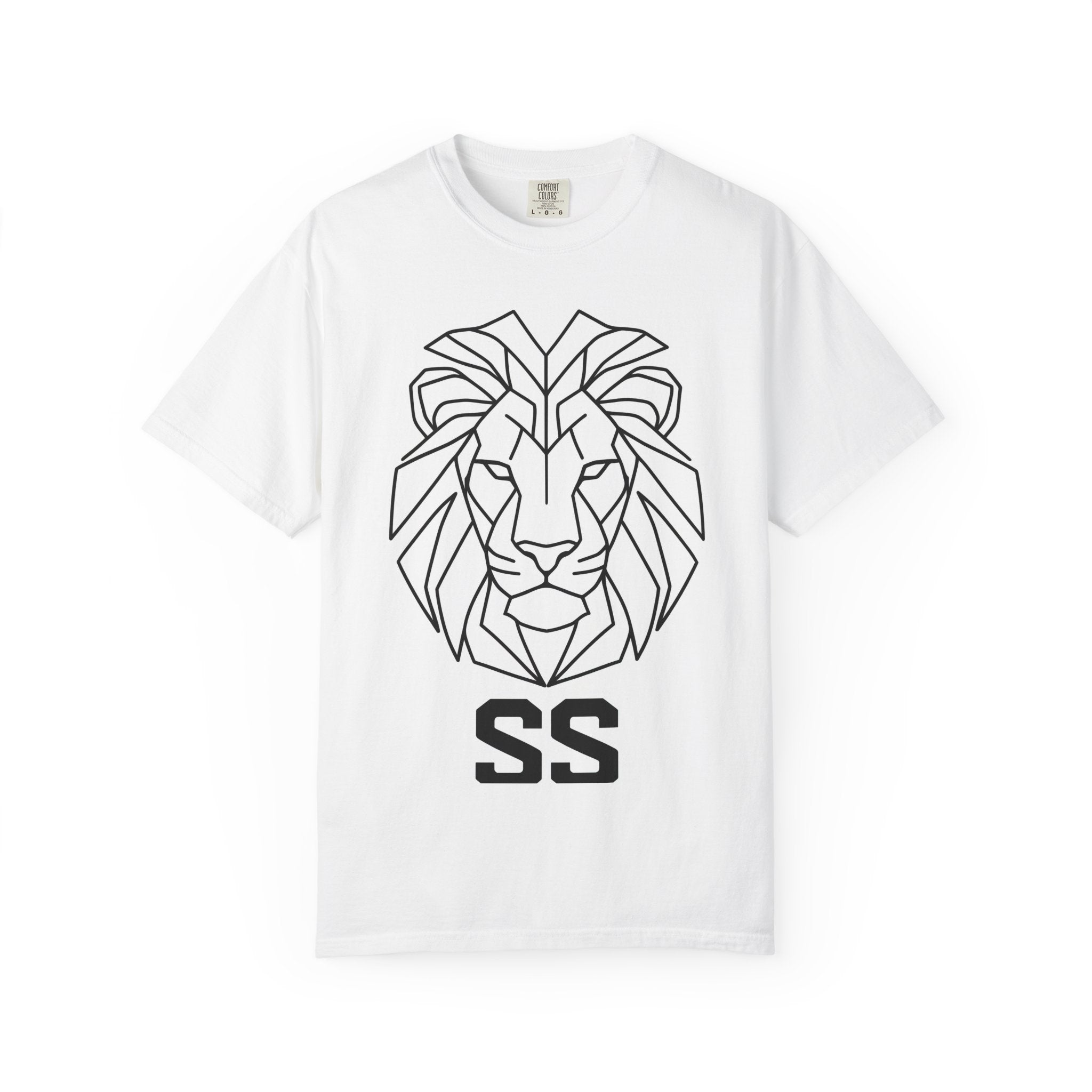 Geometric Lion T-Shirt — Bold Lion Face Graphic with 'SS' Initials